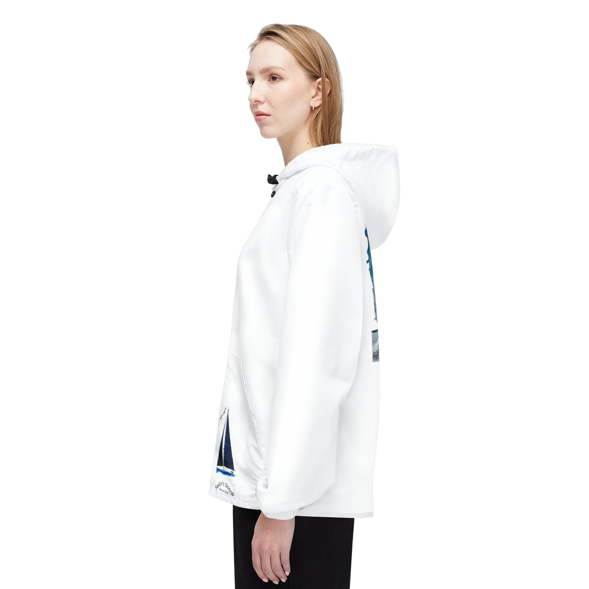 Sailors Stitch White Windbreaker Jacket, Customisable Name, Nautical Outerwear, Lightweight Coat, Sailboat Apparel, Boating Gear