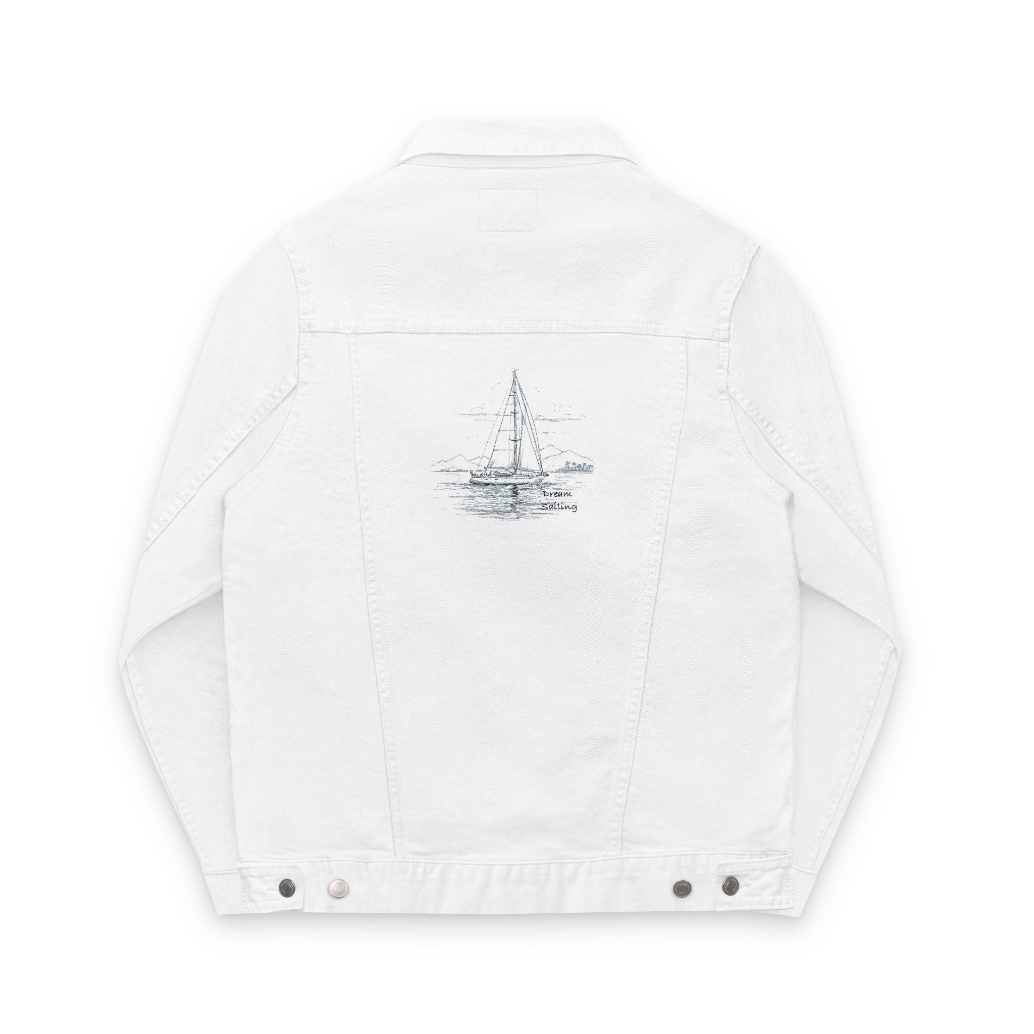 Sailors Yacht Unisex Embroidered Denim Jacket, Casual Outerwear, Summer Layering, Perfect for Festivals, Unique Gift Idea, Nautical apparel