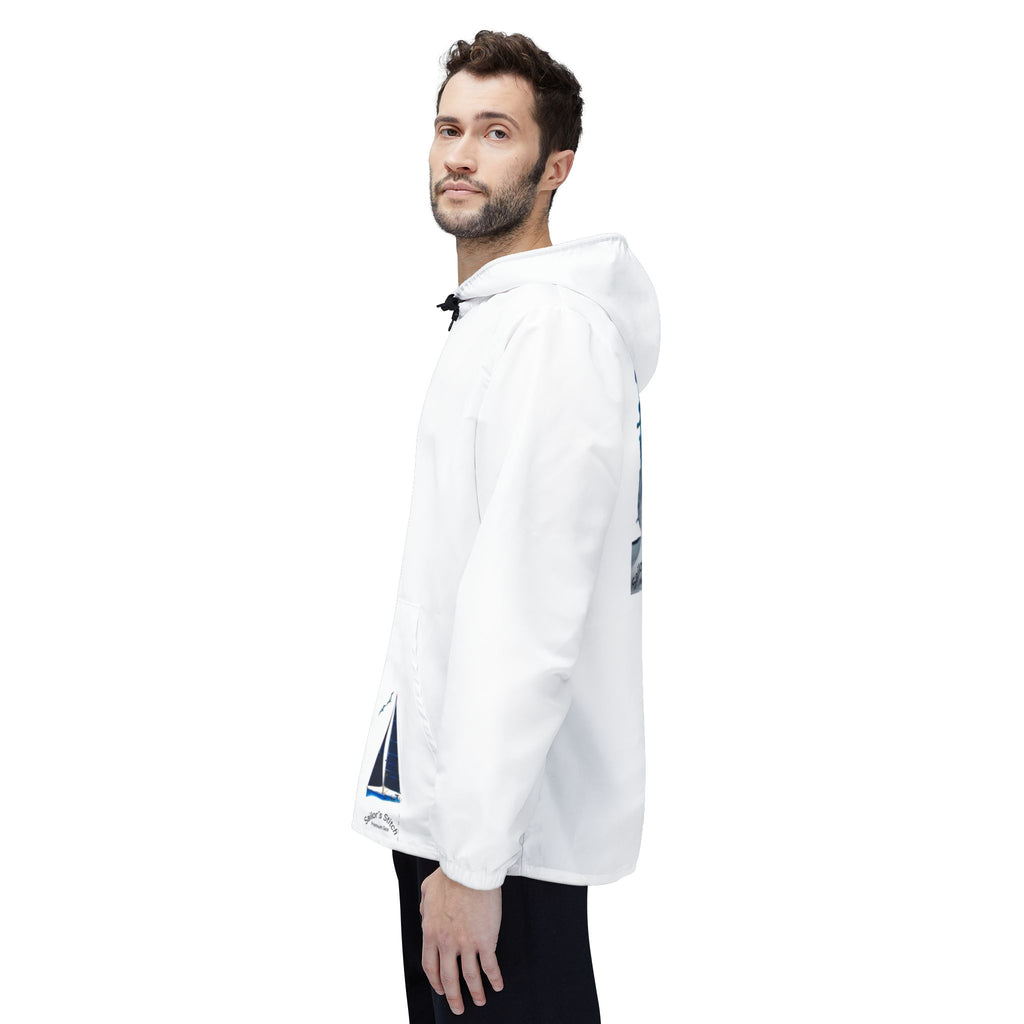 Sailors Stitch White Windbreaker Jacket, Customisable Name, Nautical Outerwear, Lightweight Coat, Sailboat Apparel, Boating Gear