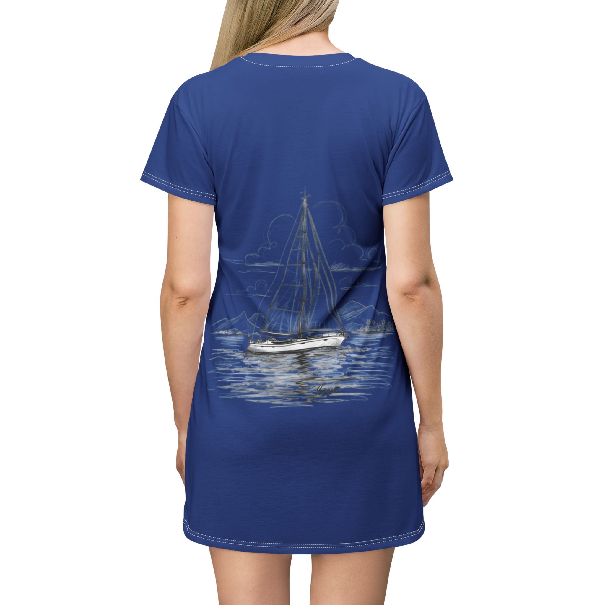 Sailing T-Shirt Dress, Boat Tee Vest Top, Custom Name, Nautical Beach Cover-Up, Summer Cruise Wear, Ocean Lover Gift, Sailor Chic Apparel