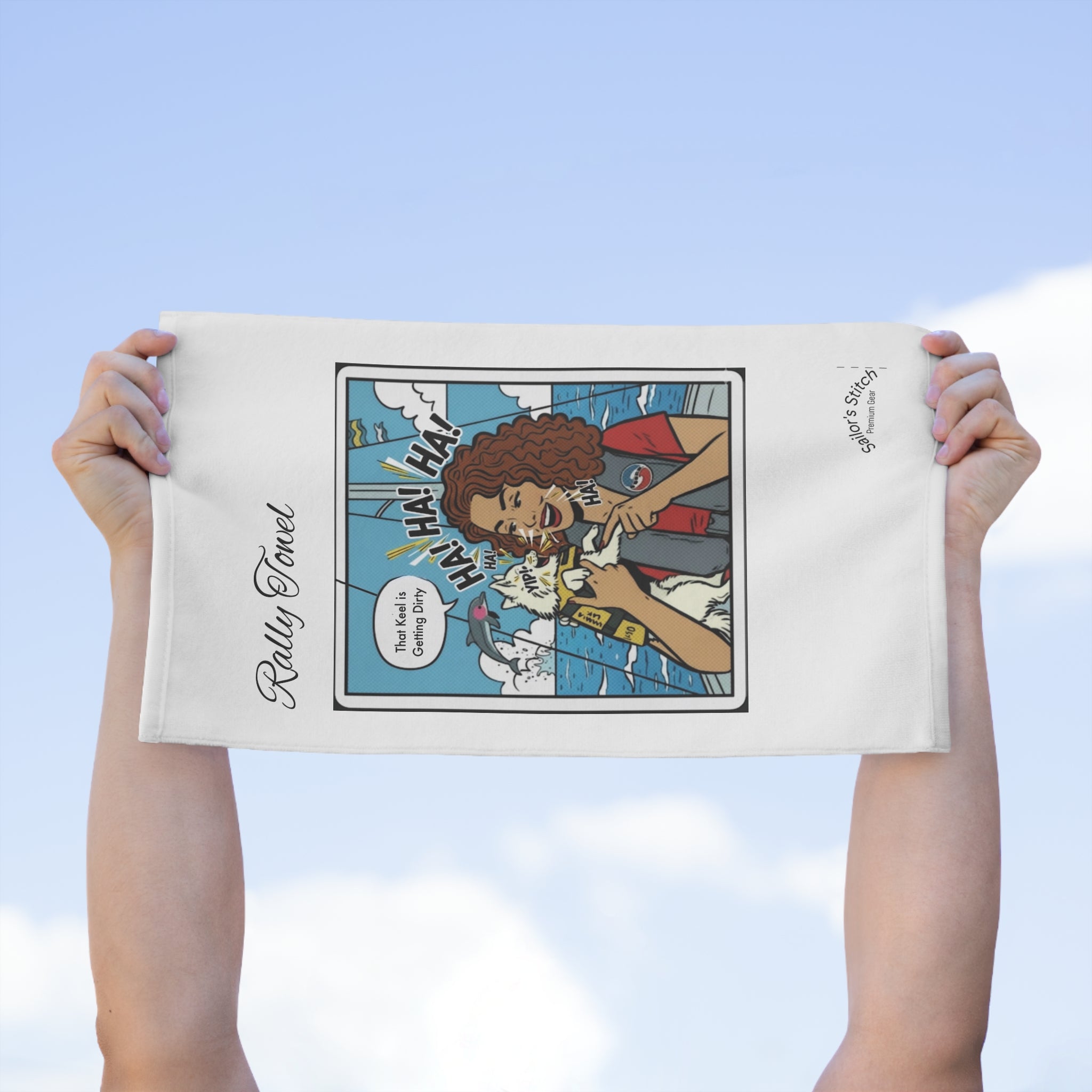 Comic Sailing Rally Towel - Beach Decor, Outdoor Events, Gifts for Sailors, Summer Fun, Nautical Accessories