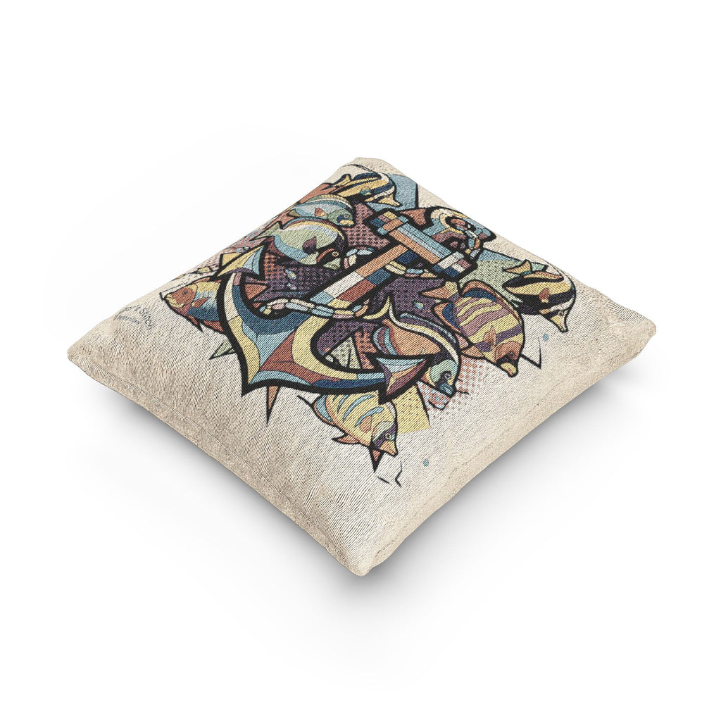 Pop Art Anchor & Fish Woven Pillow / Cushion, Decorative Throw Pillow, Sofa Accent, Home Decor, Duplicate design on both sides, Living Room Accessory, Salaoon & Cabin accessories