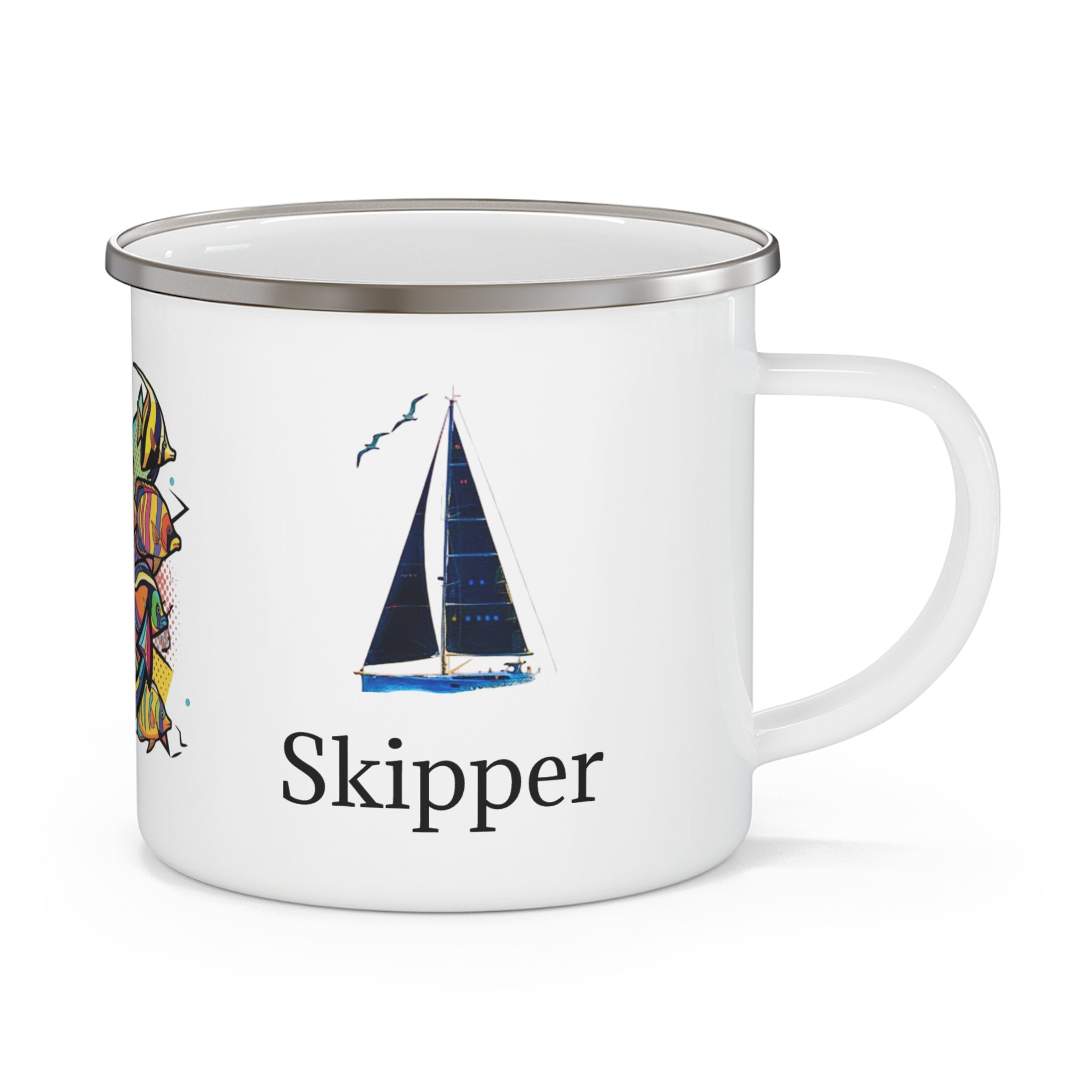 Pop Art Skipper Sailors Enamel Mug, Nautical Sailboat Cup, Ocean Adventure Gift, Camping Coffee Mug, Outdoor Enamel Mug, Coastal Drinkware, Galley accessories