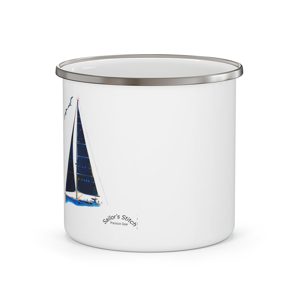 Sailors Yacht Enamel Mug, Nautical Sailboat Cup, Ocean Adventure Gift, Camping Coffee Mug, Outdoor Enamel Mug, Coastal Drinkware, Galley accessories