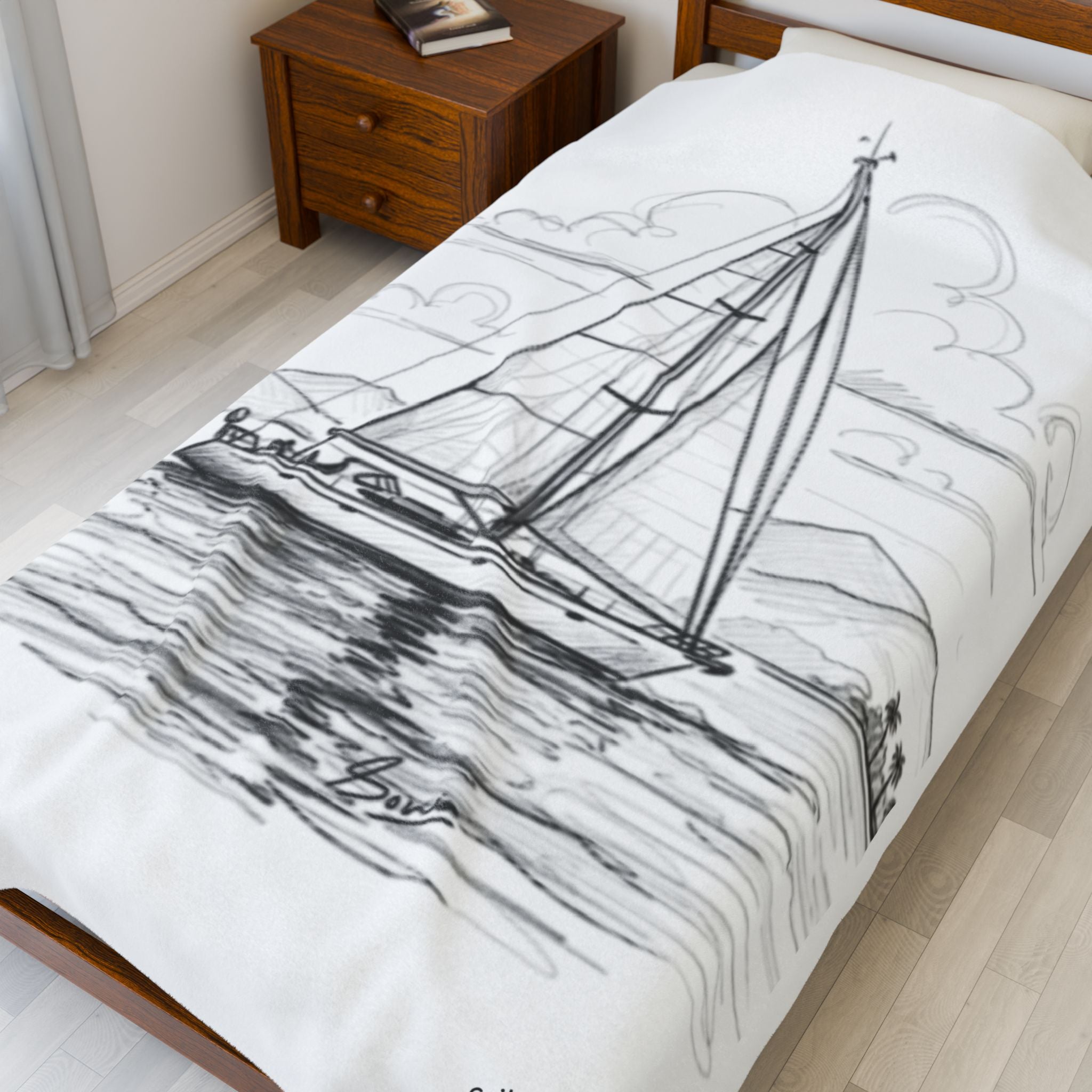 Sailing Yacht Velveteen Plush Blanket | Custom name option, Nautical Gift, Beach Blanket, Warm Throw, Relaxation Essential, Nautical Cabin Accessories
