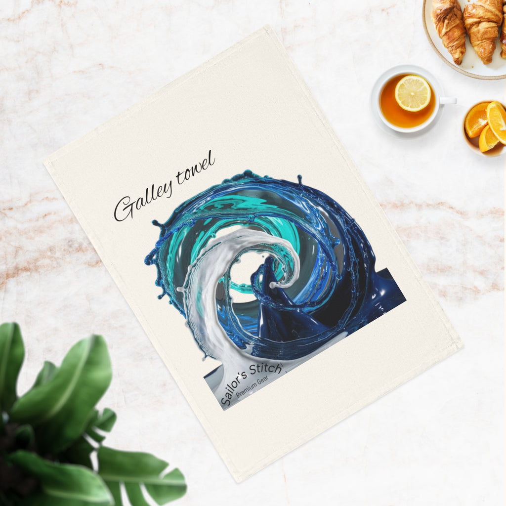 Nautical Wave Cotton Galley Tea Towel, Coastal Kitchen Decor, Marine Gift, Seafood Lover's Kitchenware, Beach House Accessories
