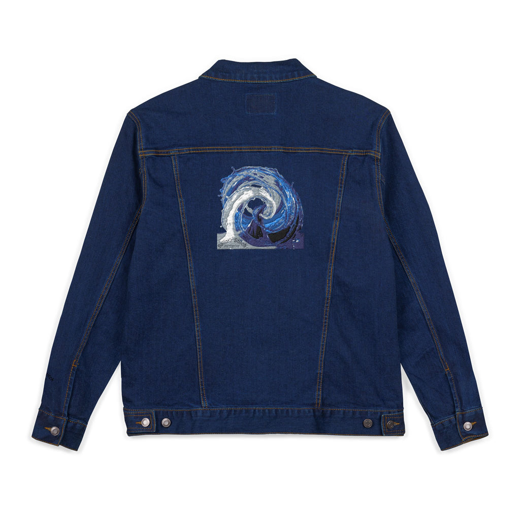 Denim Sailor Wave Unisex Embroidered Denim Jacket, Casual Outerwear, Summer Layering, Perfect for Festivals, Unique Gift Idea, Everyday Wear