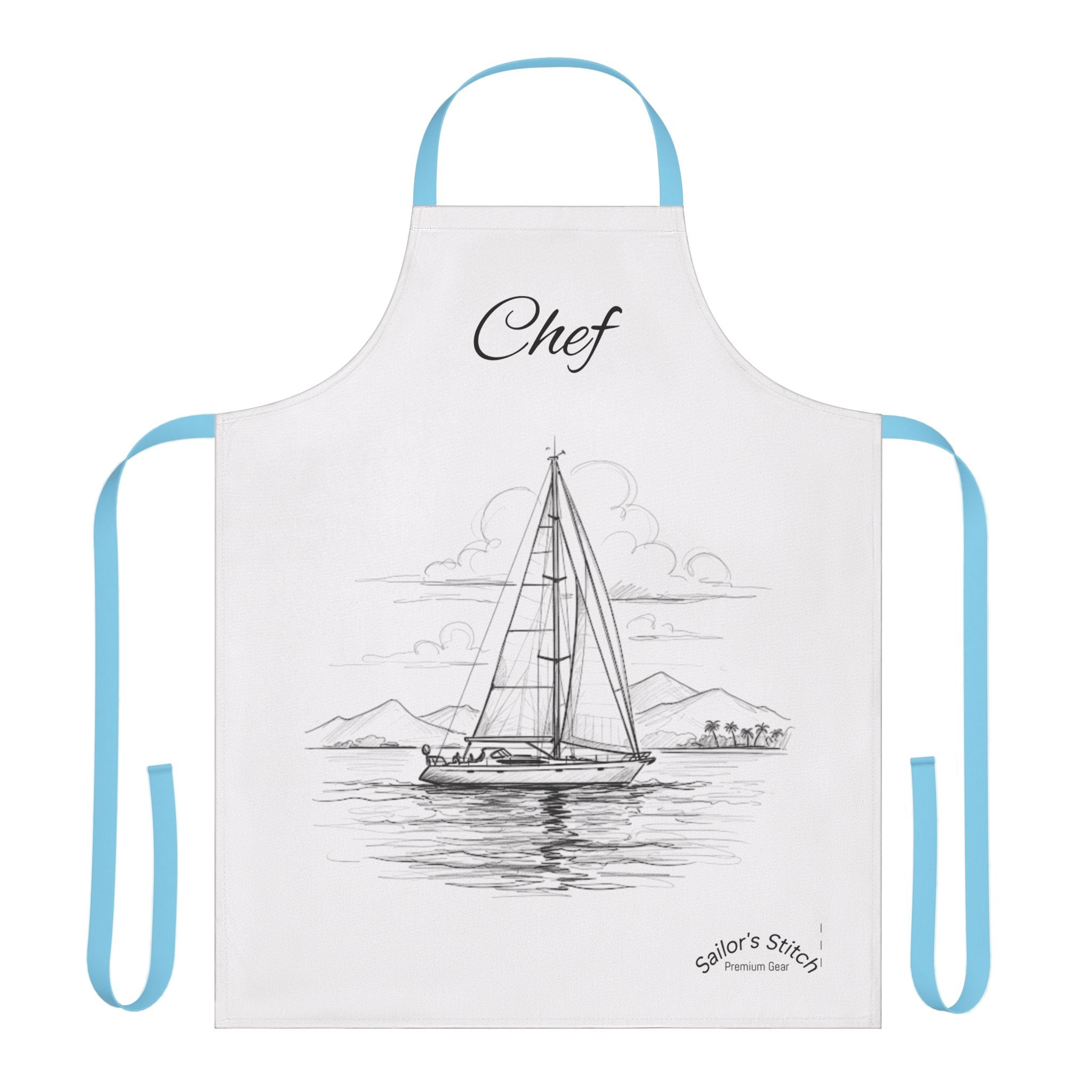Chefs Apron Sailing Wave Galley Kitchen Cooking Apron - Nautical Boat Chef Apron, Customisable, Adjustable BBQ Apron, Gift for Sailors, Boat galley accessories