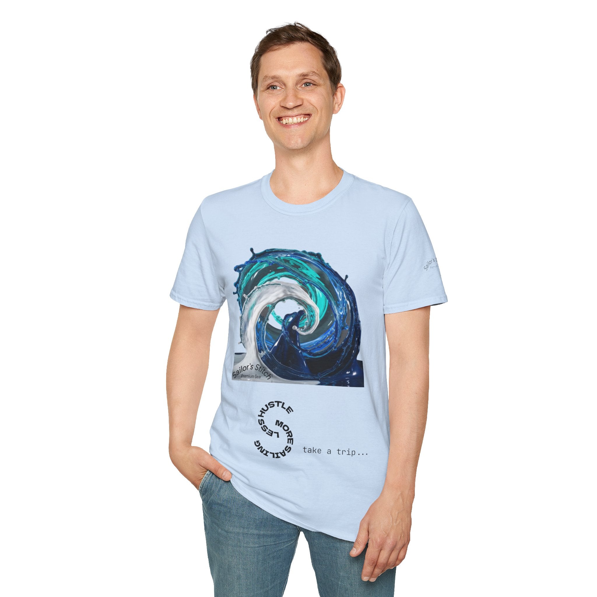 Yacht Wake Less Hustle More Sailing Print T-Shirt, Unisex Graphic Tee, Gift for Sailors, Casual Wear, Sailing Sports Shirt, Nautical apparel