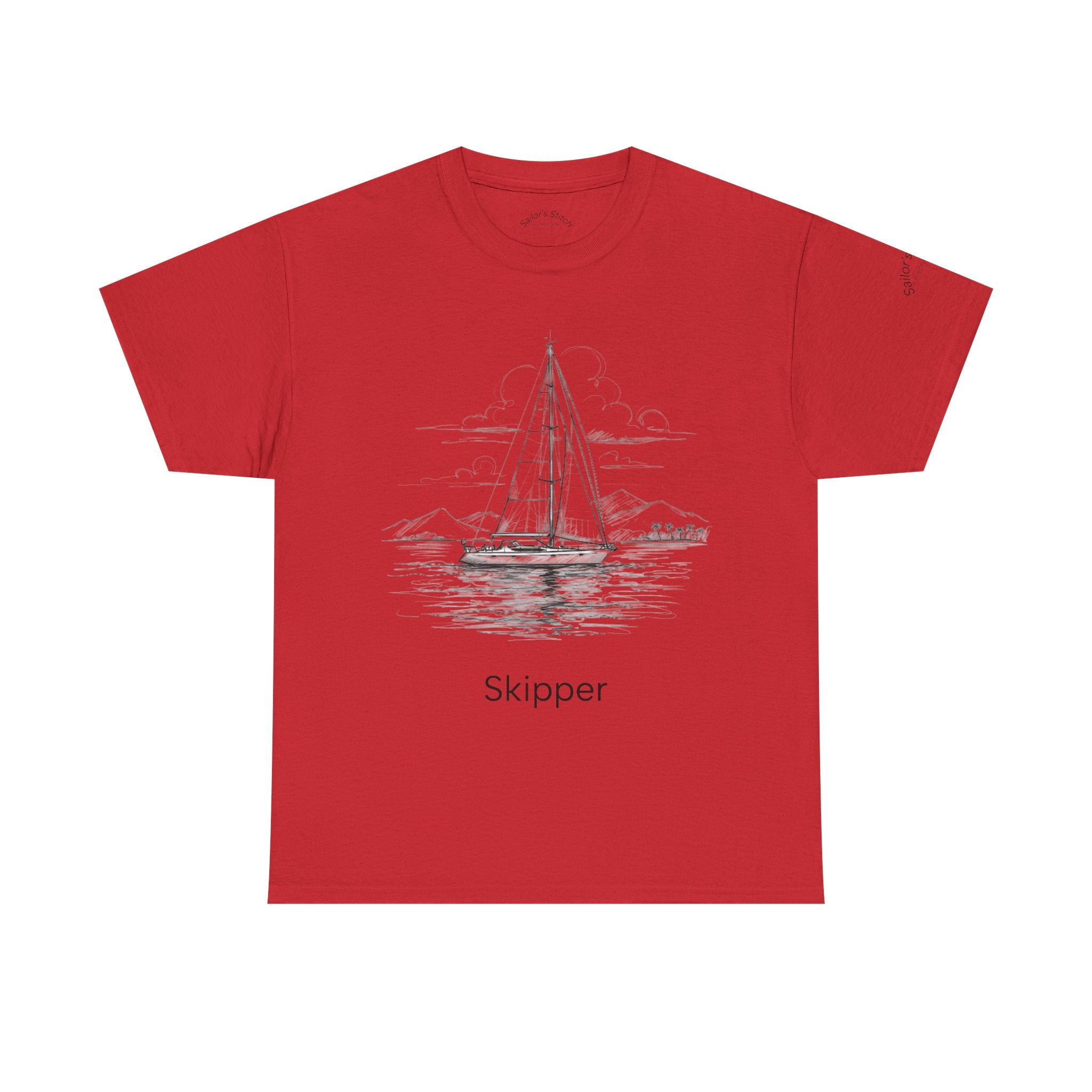 ‘Skipper’ & Yacht Design Heavy Cotton Boat Tee, Sailor’s Stitch customisable name, Ocean Theme Shirt, Casual Wear, Gift for Sailors, Apparel, Inspirational Tee