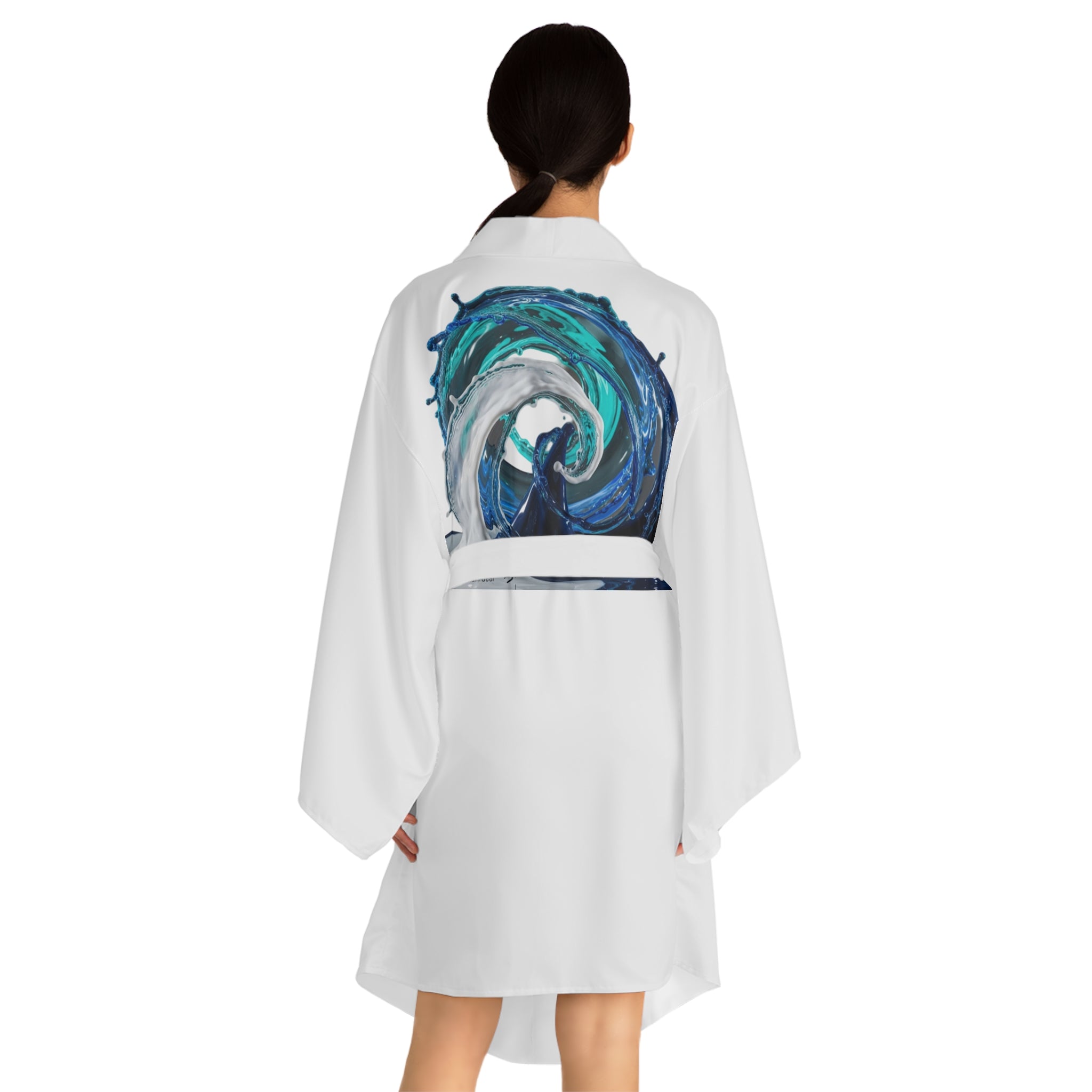 Ocean Wave Long Sleeve Kimono Robe, Beach Cover-Up, Spa Day Robe, Unique Gift for Her, Summer Kimono, Relaxation apparel