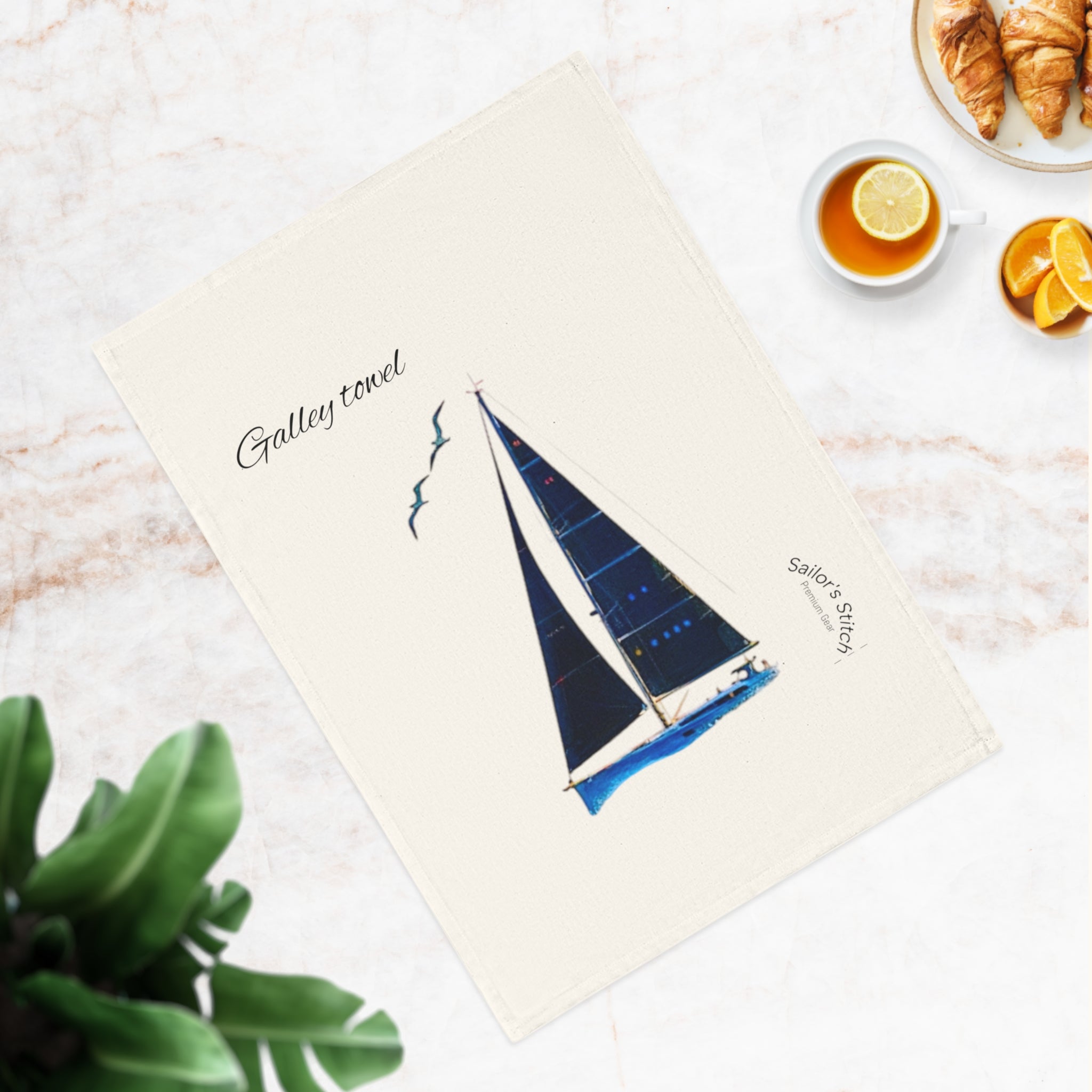 Galley Kitchen Towel Nautical Yacht Cotton Tea Towel Coastal Kitchen Decor, Marine Gift, Seafood Lover's Kitchenware, Beach House Accessories