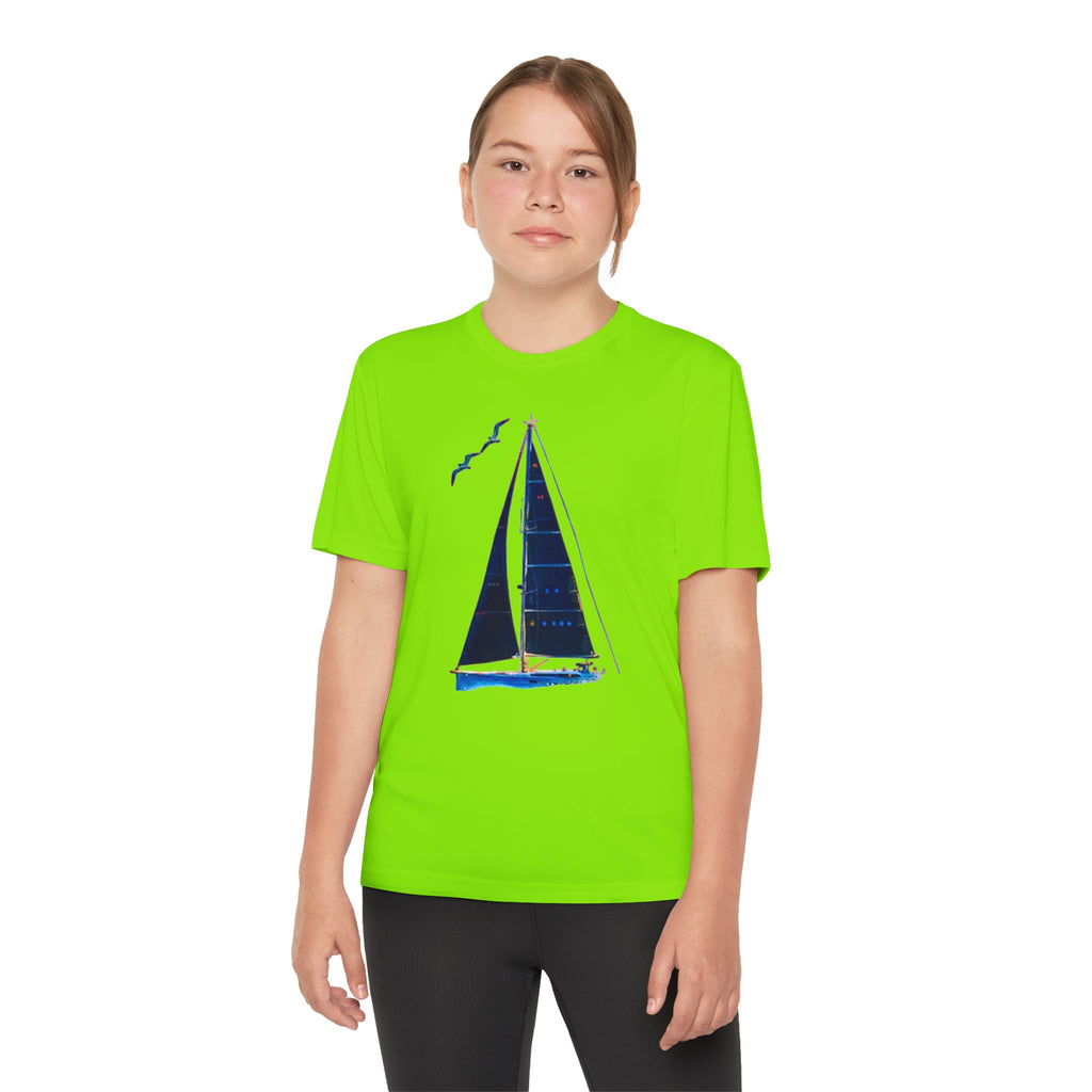Youth Neon Visibility Sailing Safety Boat Tee, Youth Competitor T-Shirt, Sporty Regatta Top, Summer Boating Shirt, Sailboat Racing Apparel