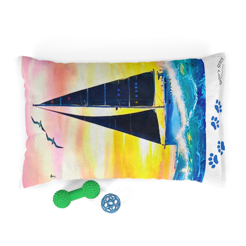 Sailors Stitch Pet Bed - Nautical Dog Cat Pillow, Cozy Pet Furniture for Home, Marine Lovers, Gift for Animal Lovers, Custom Pet Name, Pet accessories