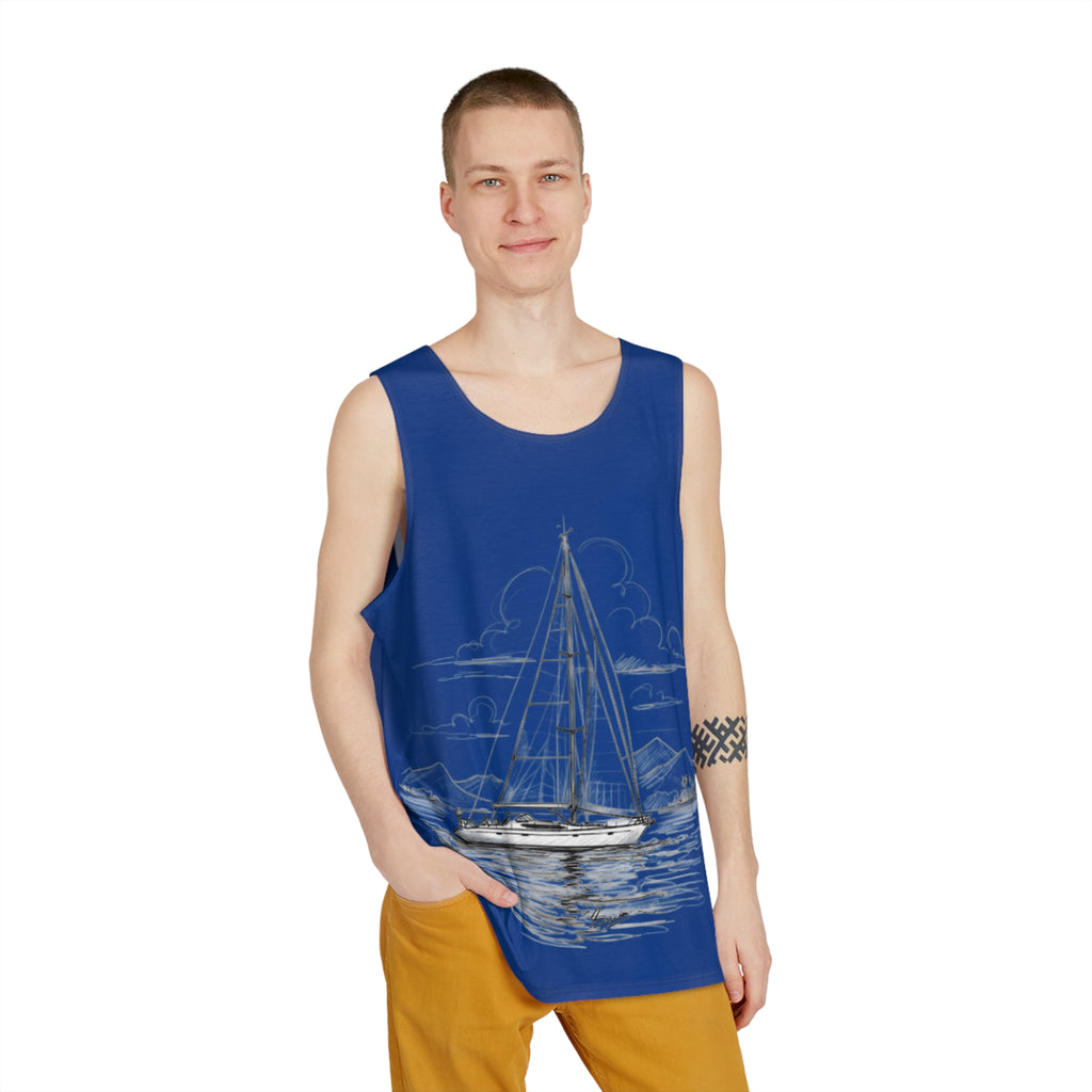 Sailing Tank Top, Summer Vibes Graphic Tee, Beach Wear for Men, Customisable Shirt, Gift for Travelers, Festival Clothing, Men's Tank