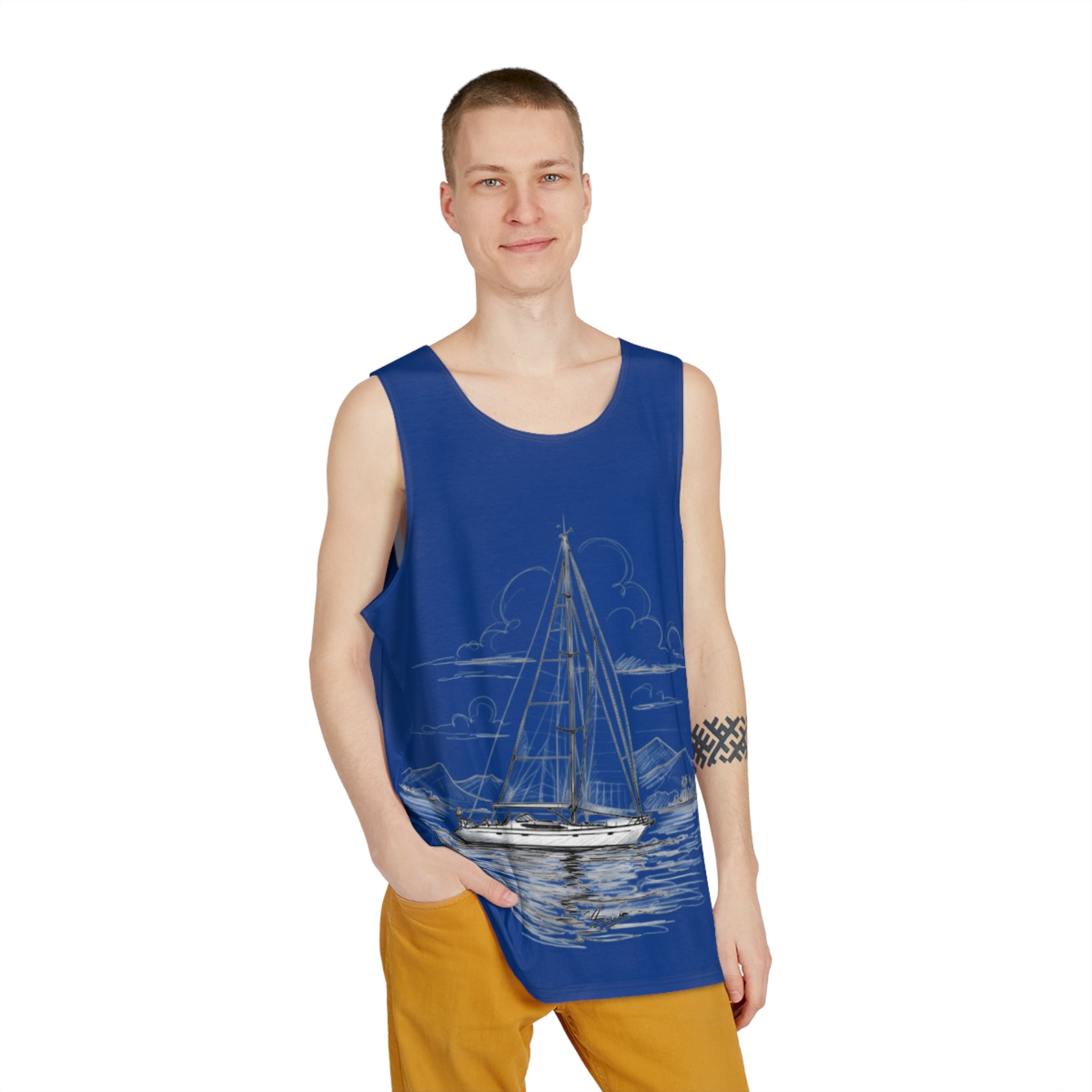 Sailing Tank Top, Summer Vibes Graphic Tee, Beach Wear for Men, Customisable Shirt, Gift for Travelers, Festival Clothing, Men's Tank