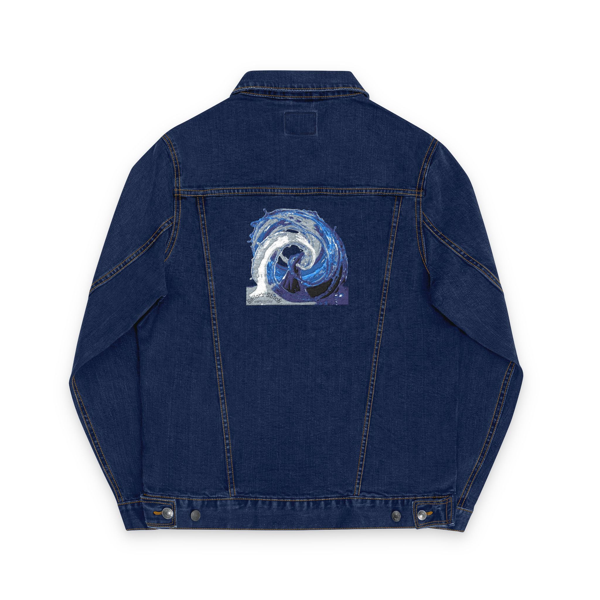 Denim Sailor Wave Unisex Embroidered Denim Jacket, Casual Outerwear, Summer Layering, Perfect for Festivals, Unique Gift Idea, Everyday Wear