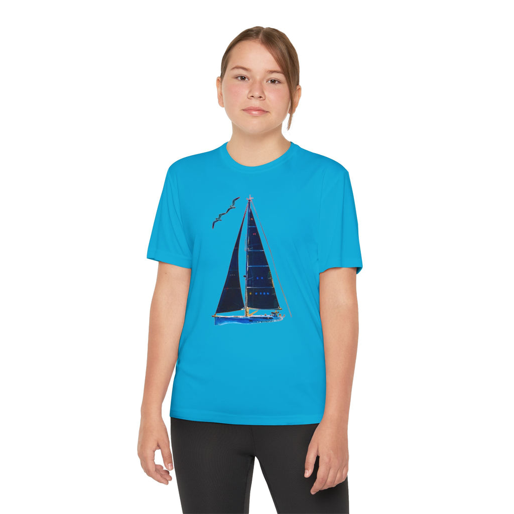 Youth Neon Visibility Sailing Safety Boat Tee, Youth Competitor T-Shirt, Sporty Regatta Top, Summer Boating Shirt, Sailboat Racing Apparel