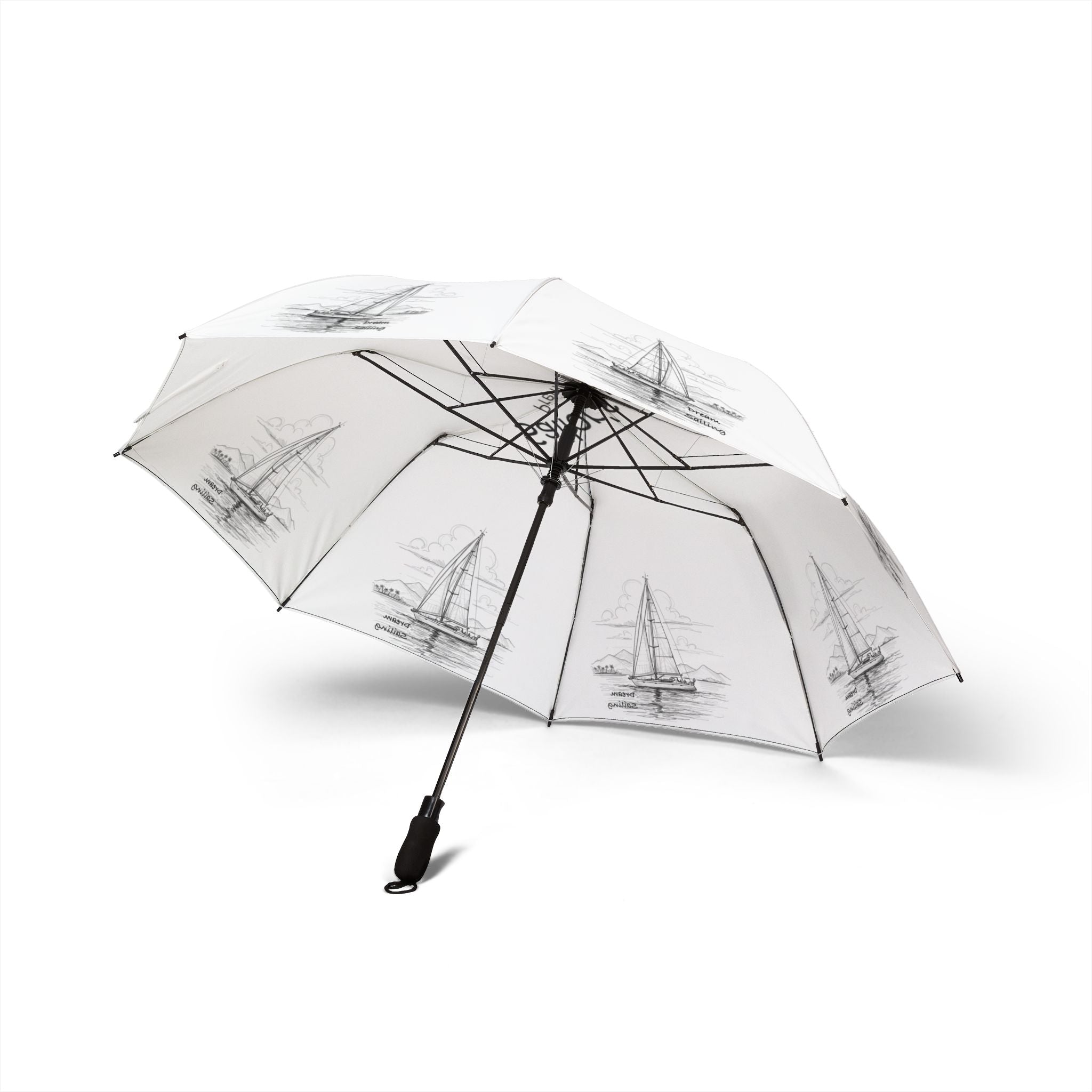 Sailors Stitch Yacht Design Compact Foldable Umbrella, Chic Sunshade, Custom Name Option, Portable Rain Protection, Outdoor Accessories, Unique Gift for All Occasions