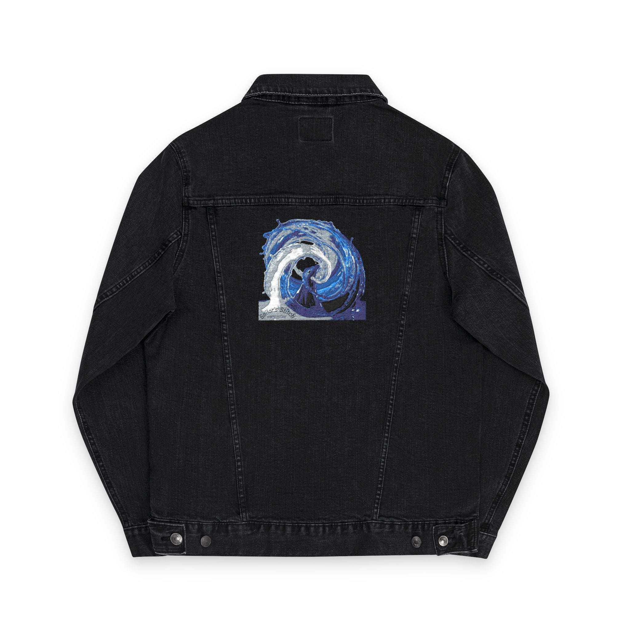Denim Sailor Wave Unisex Embroidered Denim Jacket, Casual Outerwear, Summer Layering, Perfect for Festivals, Unique Gift Idea, Everyday Wear