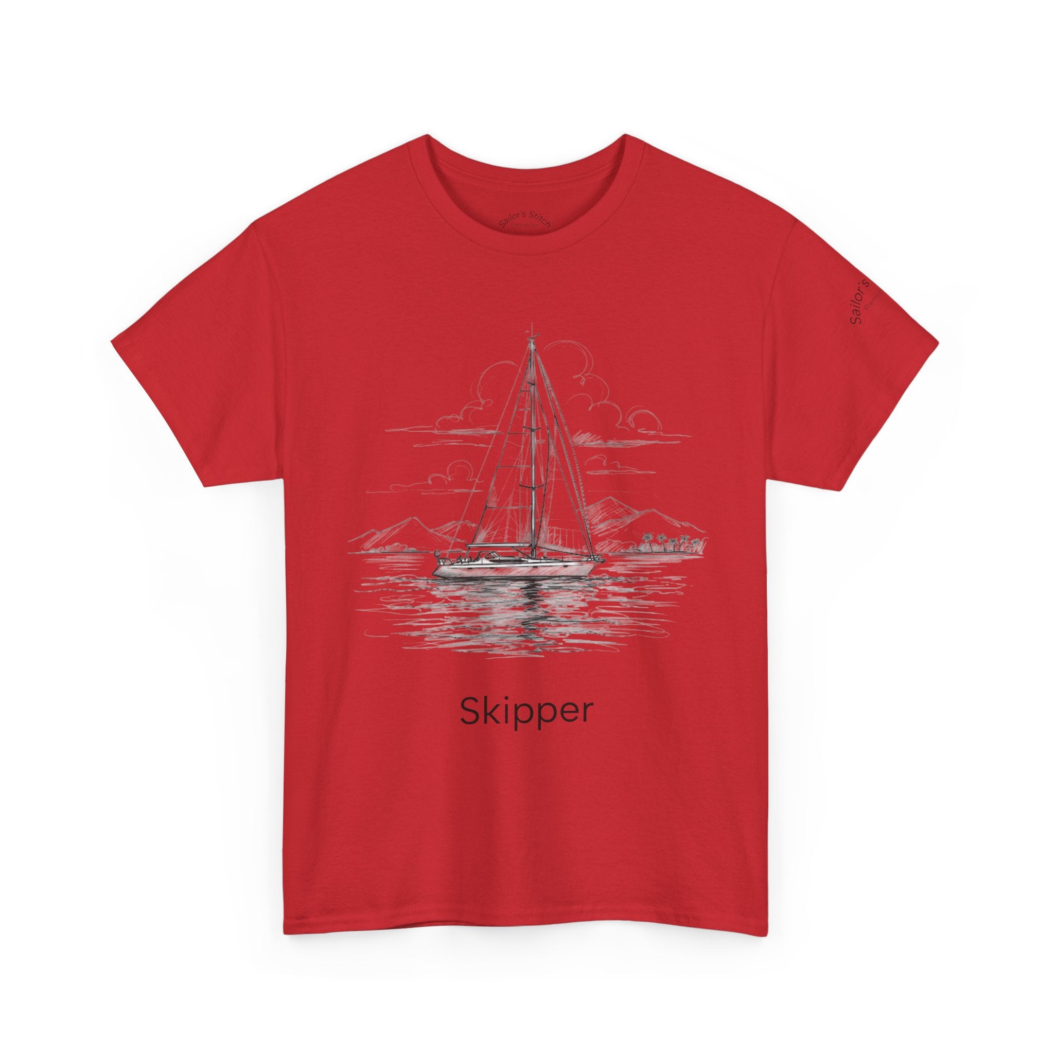 ‘Skipper’ & Yacht Design Heavy Cotton Boat Tee, Sailor’s Stitch customisable name, Ocean Theme Shirt, Casual Wear, Gift for Sailors, Apparel, Inspirational Tee