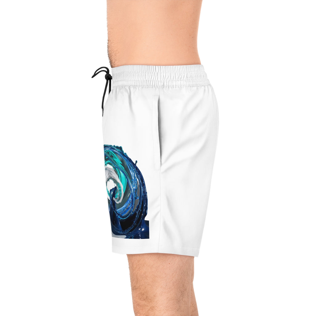 Nautical Yacht Wake-Designed Men's Mid-Length Swim Shorts, Mesh Pockets, Polyester & Spandex Swimwear, Pool Party Wear, Custom name option, Ocean Wave Inspired, Sailing apparel