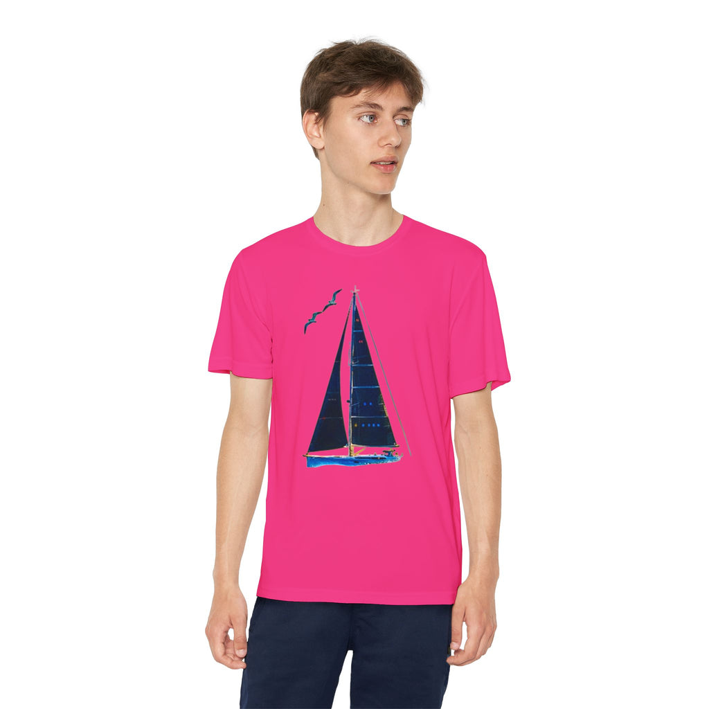 Youth Neon Visibility Sailing Safety Boat Tee, Youth Competitor T-Shirt, Sporty Regatta Top, Summer Boating Shirt, Sailboat Racing Apparel