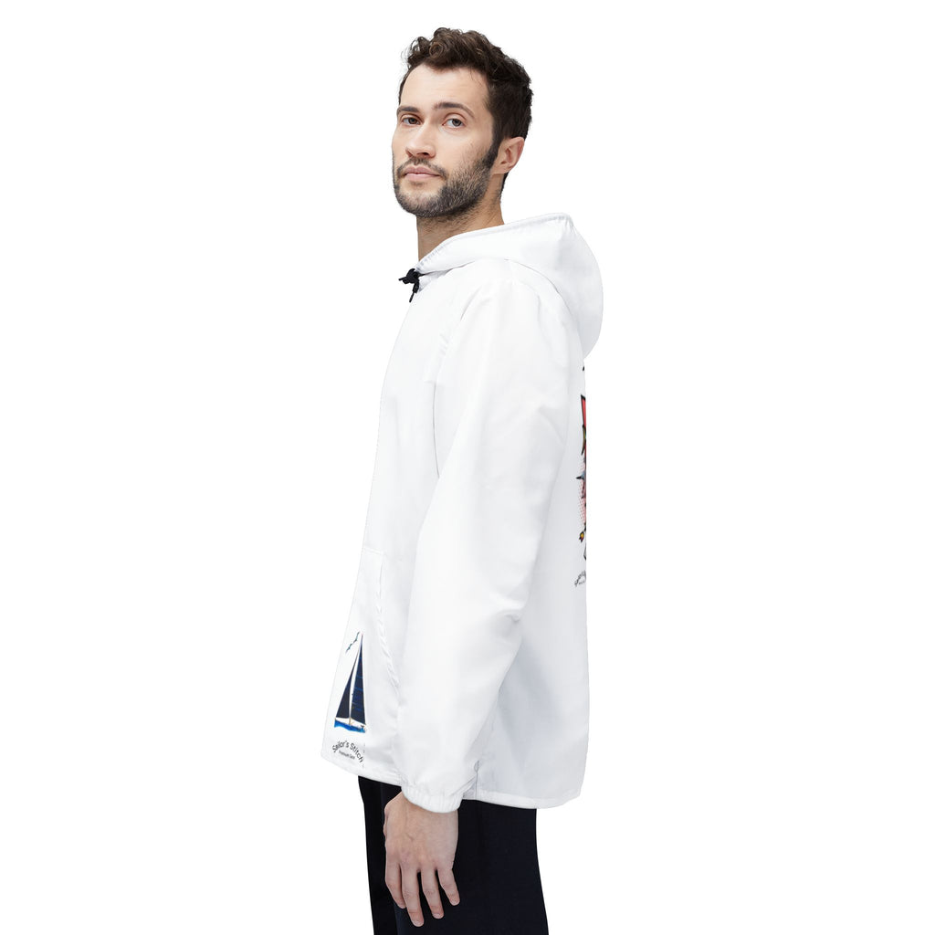 Jacket. Pop Art Sailors Stitch White Windbreaker, Customisable Name, Nautical Outerwear, Lightweight Coat, Sailboat Apparel, Boating Gear, Nautical apparel