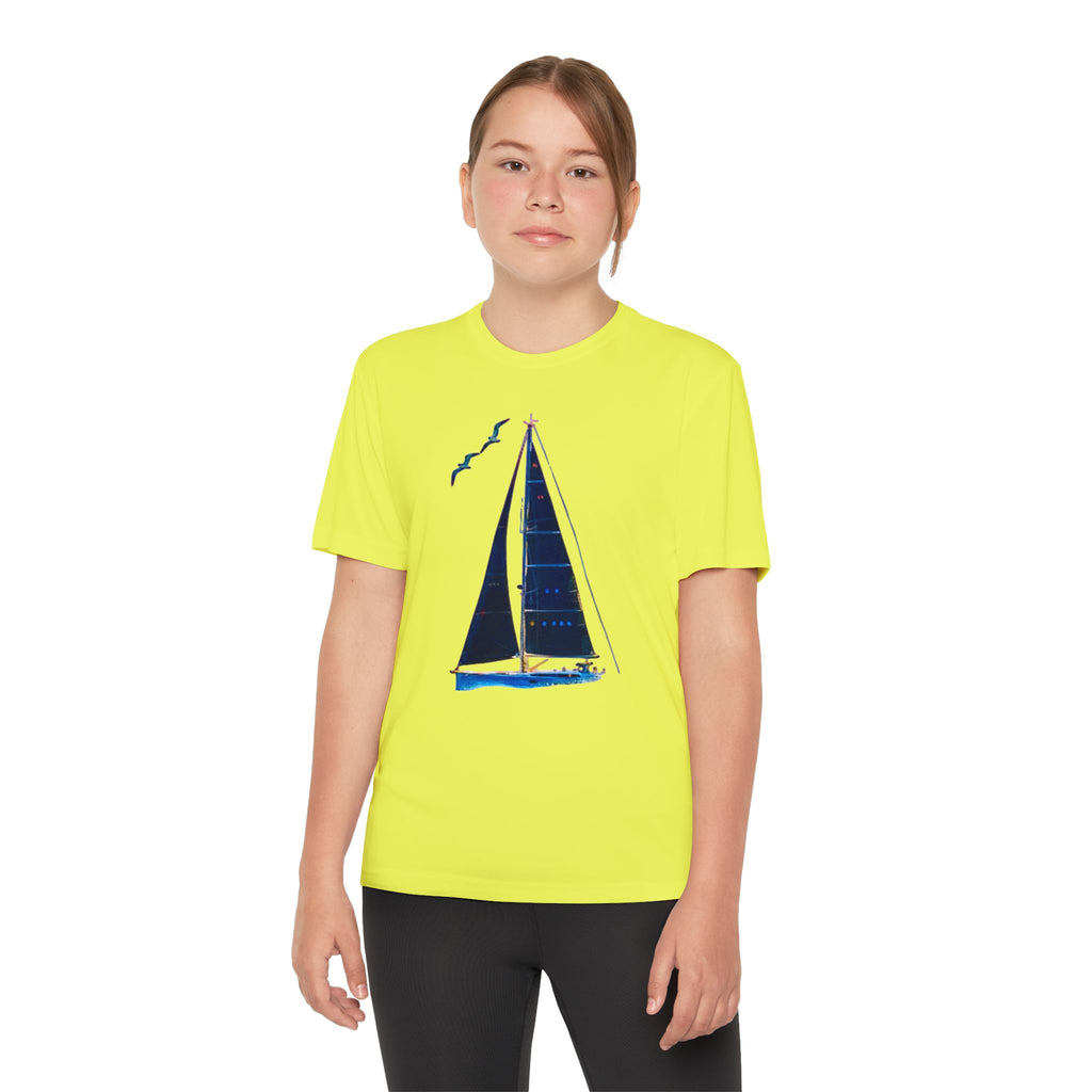 Youth Neon Visibility Sailing Safety Boat Tee, Youth Competitor T-Shirt, Sporty Regatta Top, Summer Boating Shirt, Sailboat Racing Apparel