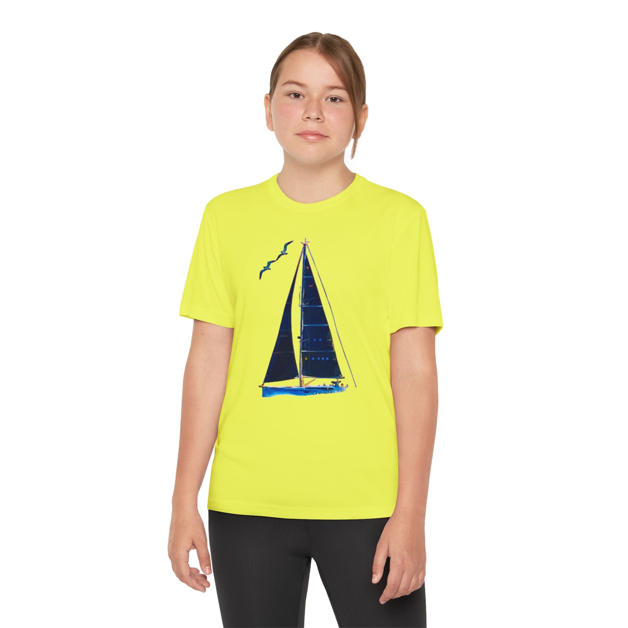 Youth Neon Visibility Sailing Safety Boat Tee, Youth Competitor T-Shirt, Sporty Regatta Top, Summer Boating Shirt, Sailboat Racing Apparel