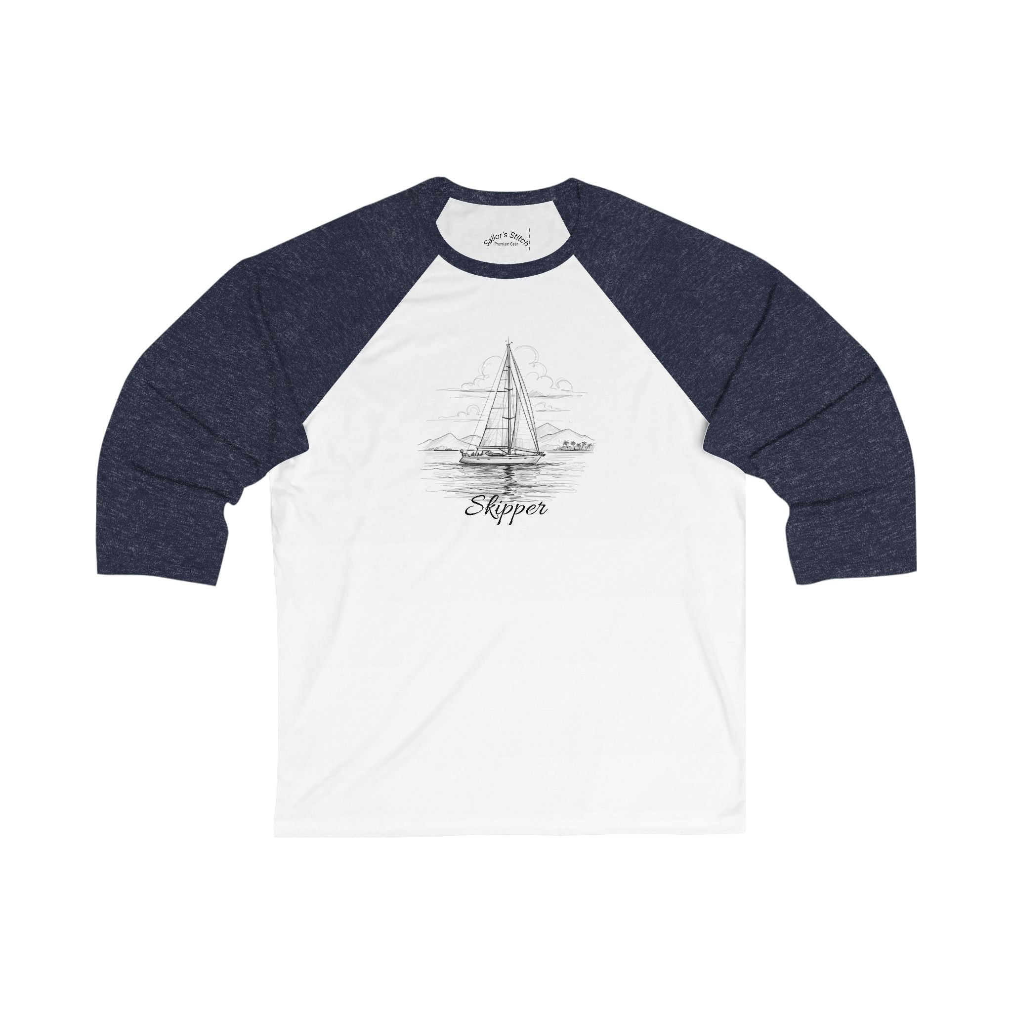 ‘Skipper’ Shirt Nautical 3/4 Sleeve Sailing Tee, Sailor Vibes, Custom Crew Wear, Gift for Sailors, Boat Wear, Beach Tee, Ocean Lover, Nautical Gift