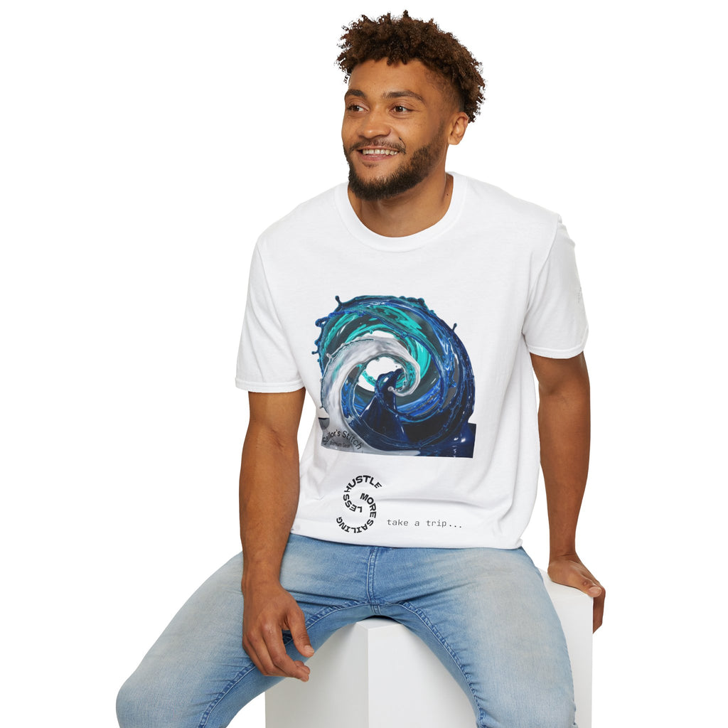 Yacht Wake Less Hustle More Sailing Print T-Shirt, Unisex Graphic Tee, Gift for Sailors, Casual Wear, Sailing Sports Shirt, Nautical apparel