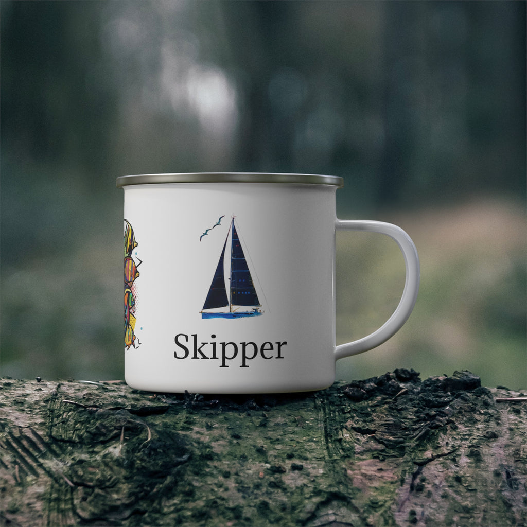 Pop Art Skipper Sailors Enamel Mug, Nautical Sailboat Cup, Ocean Adventure Gift, Camping Coffee Mug, Outdoor Enamel Mug, Coastal Drinkware, Galley accessories