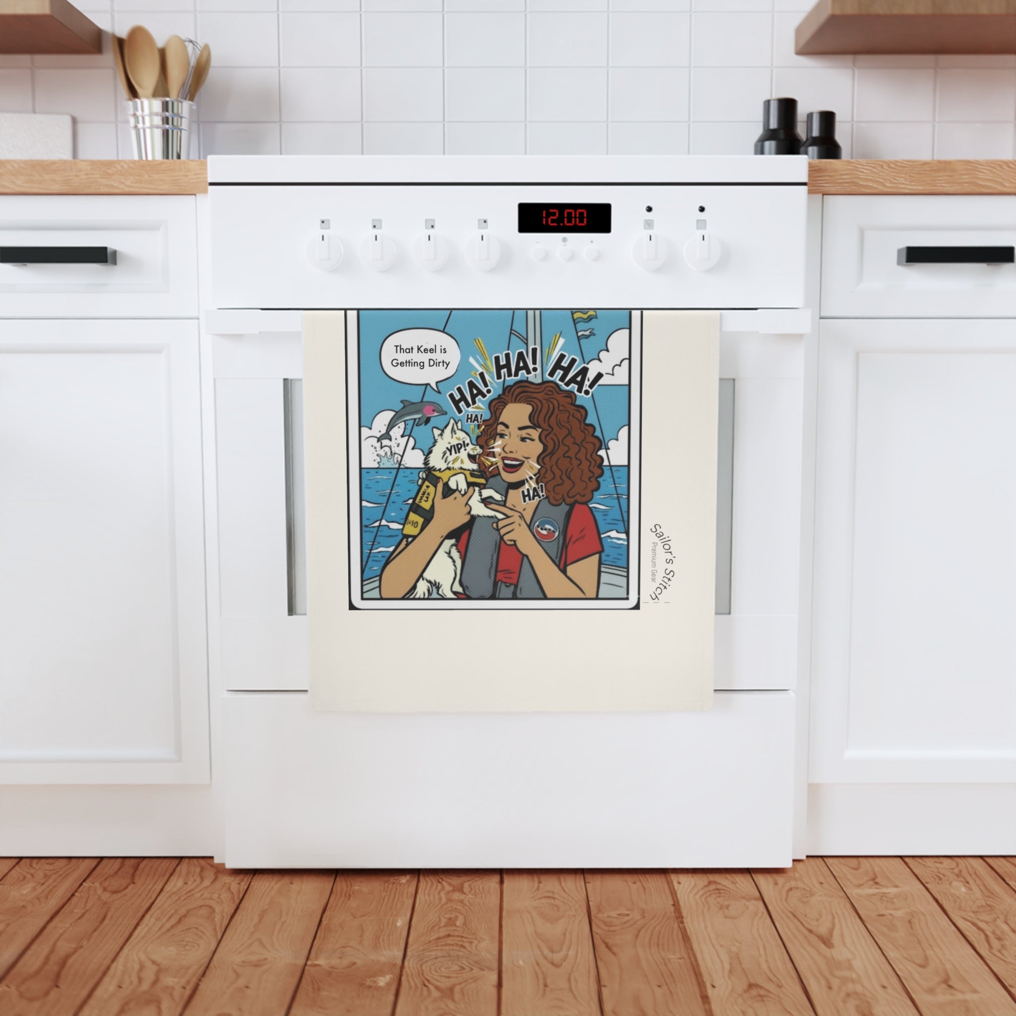 Comic Galley Kitchen Towel Nautical - Cotton Tea Towel Coastal Kitchen Decor Marine Gift, Seafood Lover's Kitchenware, Beach House Accessories