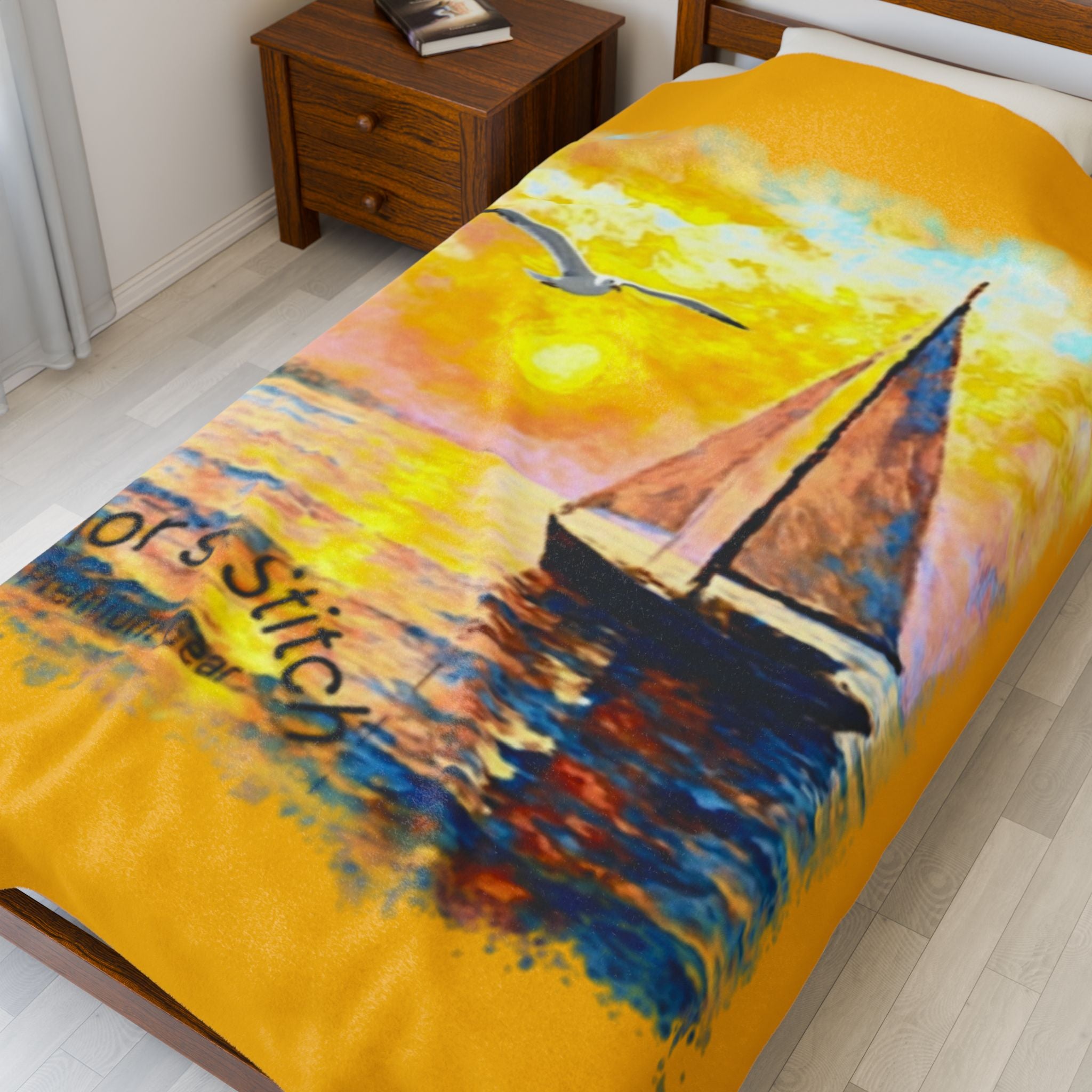 Sailing Sunset Velveteen Plush Blanket | Cozy Home Decor, Nautical Gift, Beach Blanket, Warm Throw, Relaxation Essential, Saloon & Cabin accessories