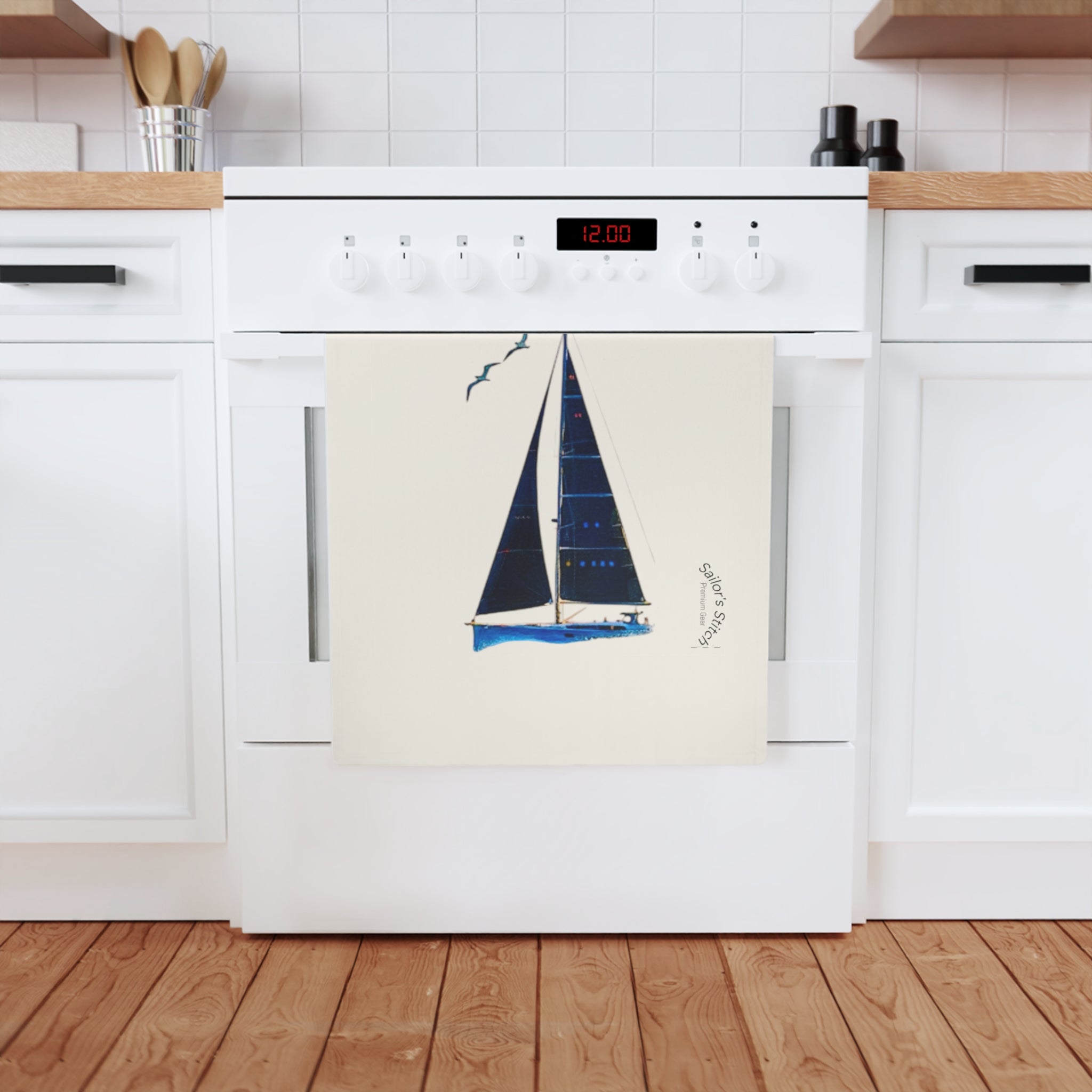 Galley Kitchen Towel Nautical Yacht Cotton Tea Towel Coastal Kitchen Decor, Marine Gift, Seafood Lover's Kitchenware, Beach House Accessories