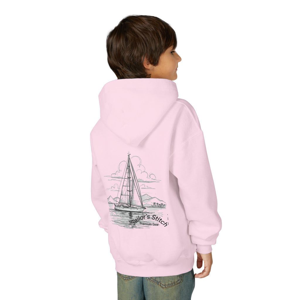 Youth Sailing Yacht, Double-sided print Sailing Heavy Blend Hoodie - Nautical Sweatshirt for Ocean Lovers, Sailors, Sea Enthusiasts - Boat Adventure Jumper, Maritime Pullover, Kids nautical apparel