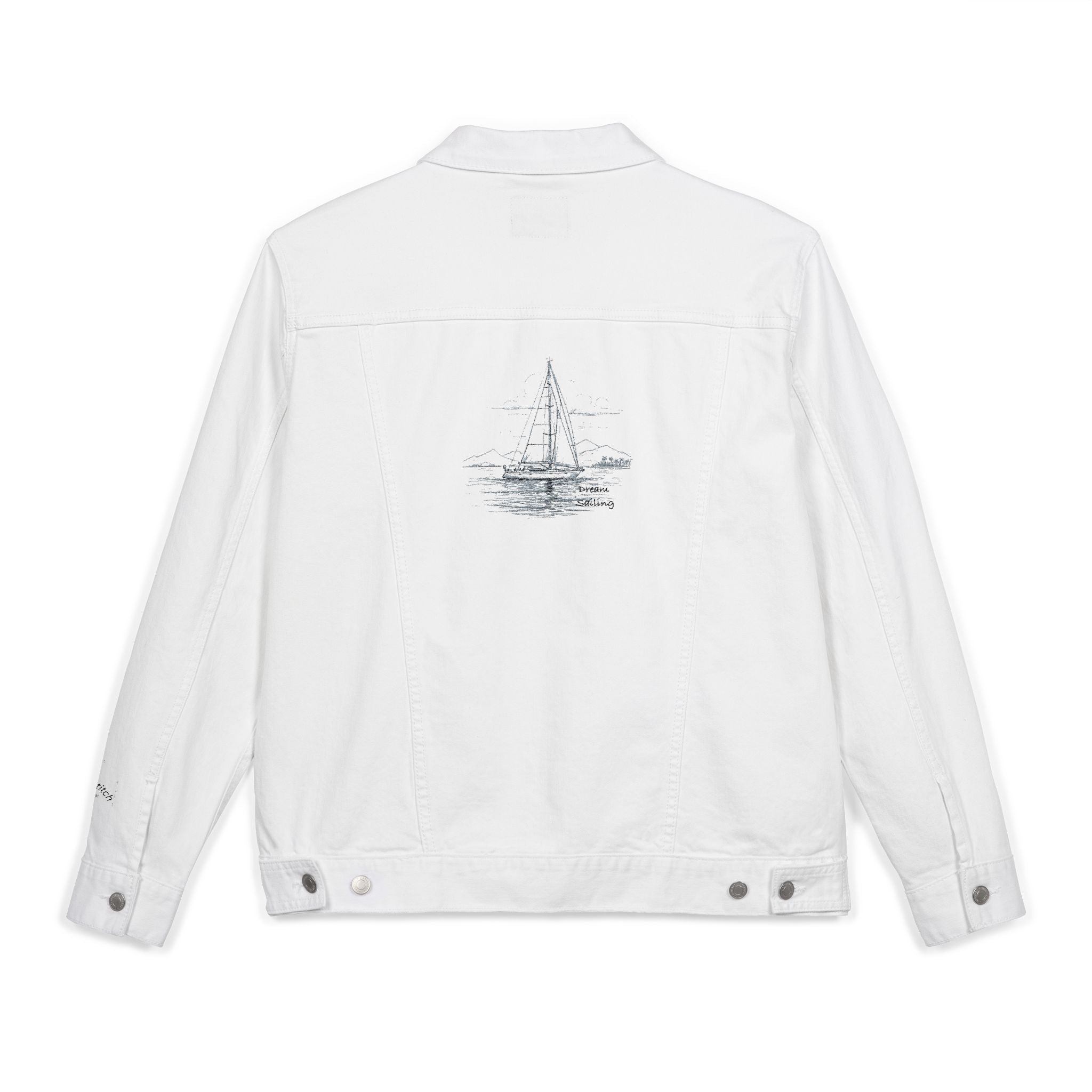 Sailors Yacht Unisex Embroidered Denim Jacket, Casual Outerwear, Summer Layering, Perfect for Festivals, Unique Gift Idea, Nautical apparel
