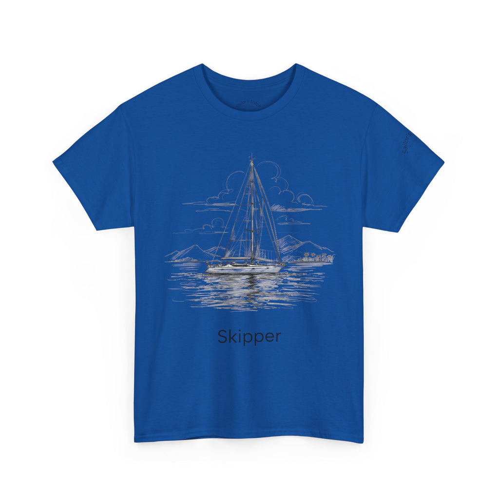 ‘Skipper’ & Yacht Design Heavy Cotton Boat Tee, Sailor’s Stitch customisable name, Ocean Theme Shirt, Casual Wear, Gift for Sailors, Apparel, Inspirational Tee