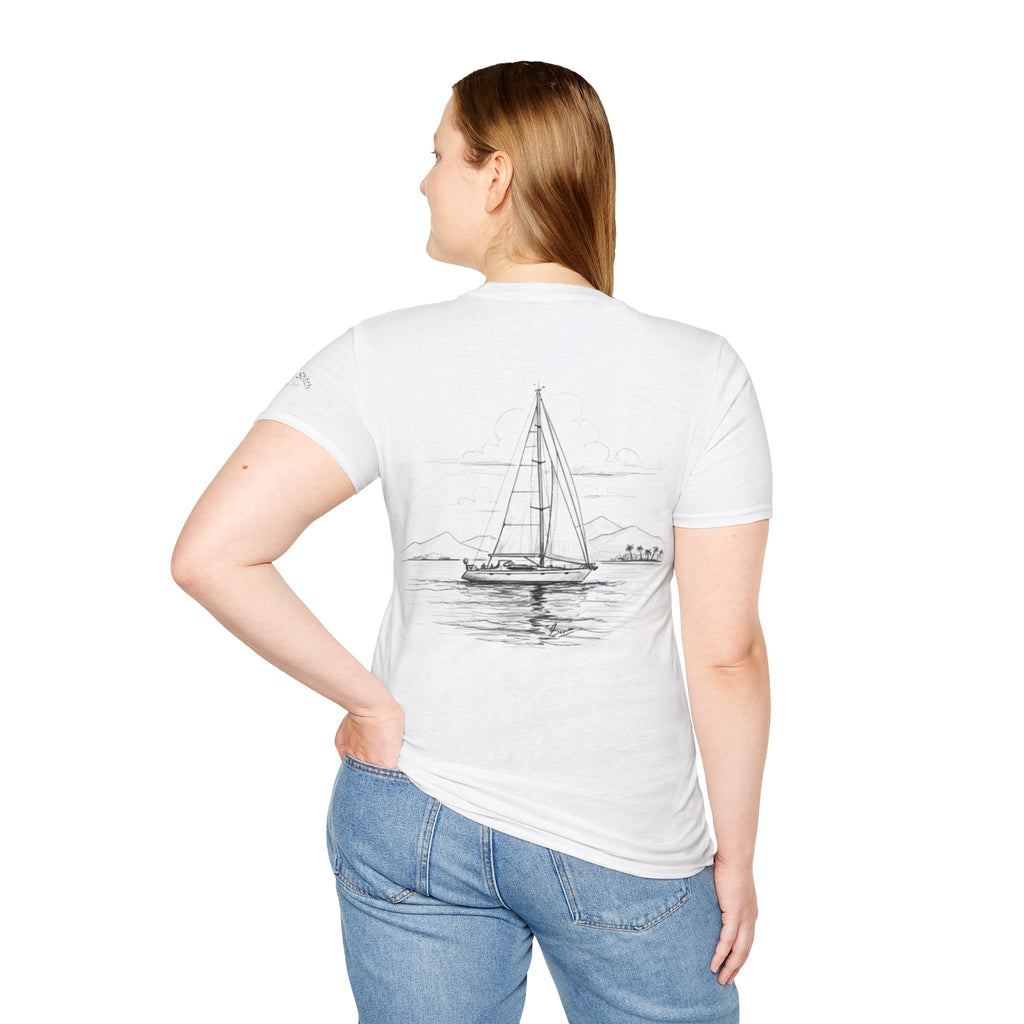 Less Hustle More Sailing Yacht Anchor Double sided print T-Shirt, Unisex Tee, Ideal for Sailors, Gift for Dreamers, Casual Wear, Motivational Shirt, Nautical apparel