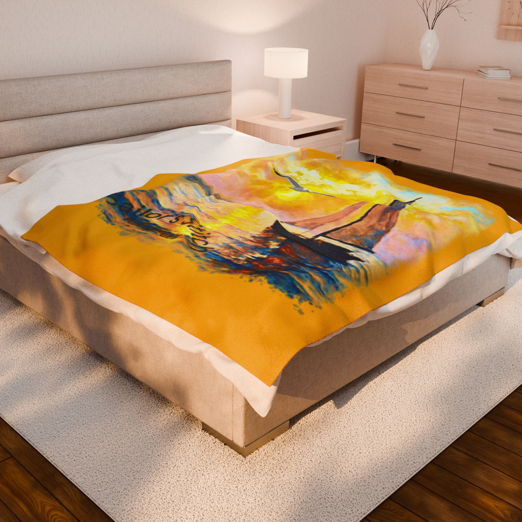 Sailing Sunset Velveteen Plush Blanket | Cozy Home Decor, Nautical Gift, Beach Blanket, Warm Throw, Relaxation Essential, Saloon & Cabin accessories