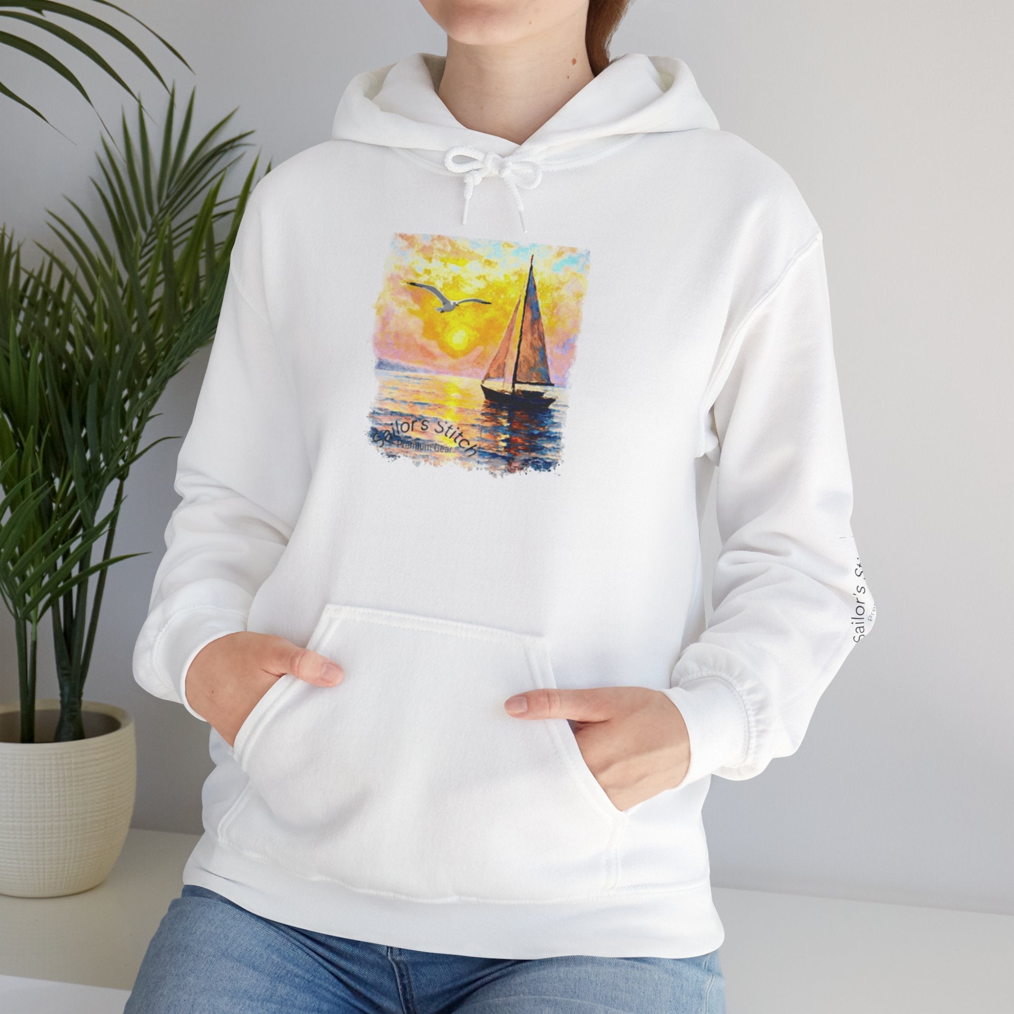 Sailing Sunset Design Sailor’s Stitch Unisex Hoodie / Sweatshirt, Custom name option, Boat wear, Nautical apparel