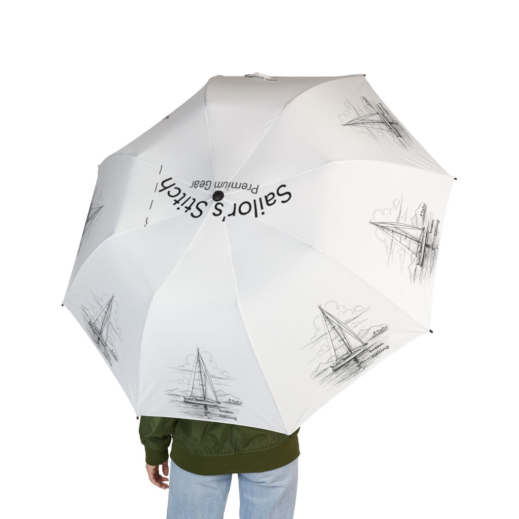 Sailors Stitch Yacht Design Compact Foldable Umbrella, Chic Sunshade, Custom Name Option, Portable Rain Protection, Outdoor Accessories, Unique Gift for All Occasions