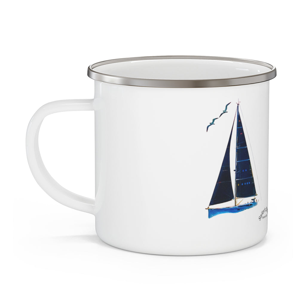 Sailors Yacht Enamel Mug, Nautical Sailboat Cup, Ocean Adventure Gift, Camping Coffee Mug, Outdoor Enamel Mug, Coastal Drinkware, Galley accessories