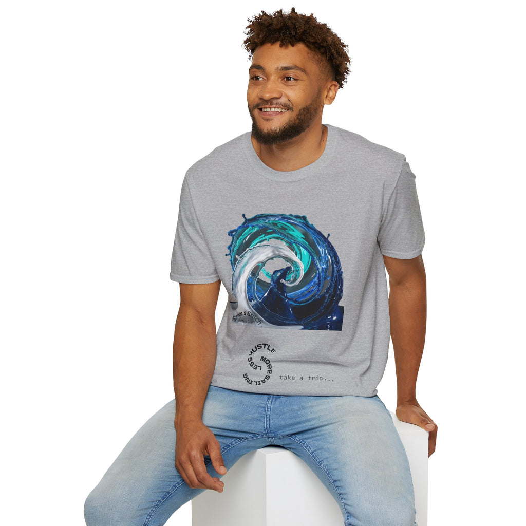 Yacht Wake Less Hustle More Sailing Print T-Shirt, Unisex Graphic Tee, Gift for Sailors, Casual Wear, Sailing Sports Shirt, Nautical apparel