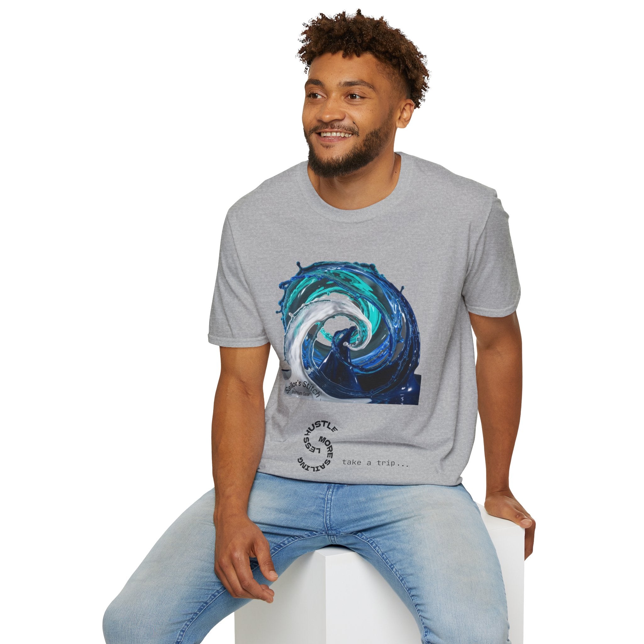 Yacht Wake Less Hustle More Sailing Print T-Shirt, Unisex Graphic Tee, Gift for Sailors, Casual Wear, Sailing Sports Shirt, Nautical apparel