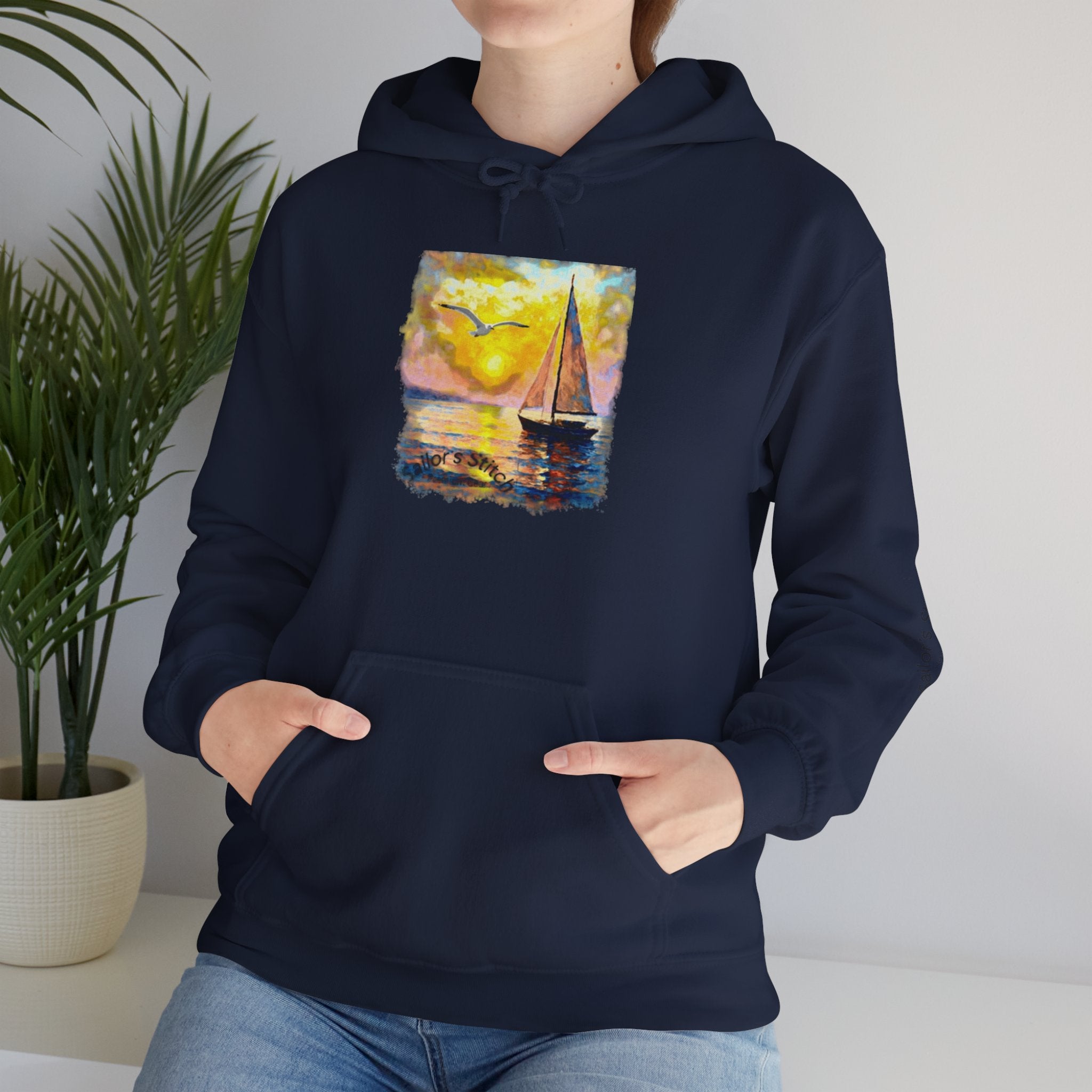Sailing Sunset Design Sailor’s Stitch Unisex Hoodie / Sweatshirt, Custom name option, Boat wear, Nautical apparel