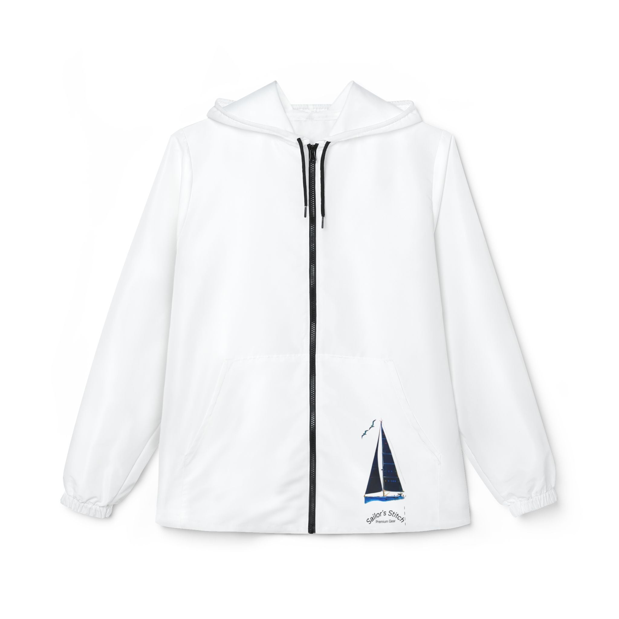 Jacket. Pop Art Sailors Stitch White Windbreaker, Customisable Name, Nautical Outerwear, Lightweight Coat, Sailboat Apparel, Boating Gear, Nautical apparel