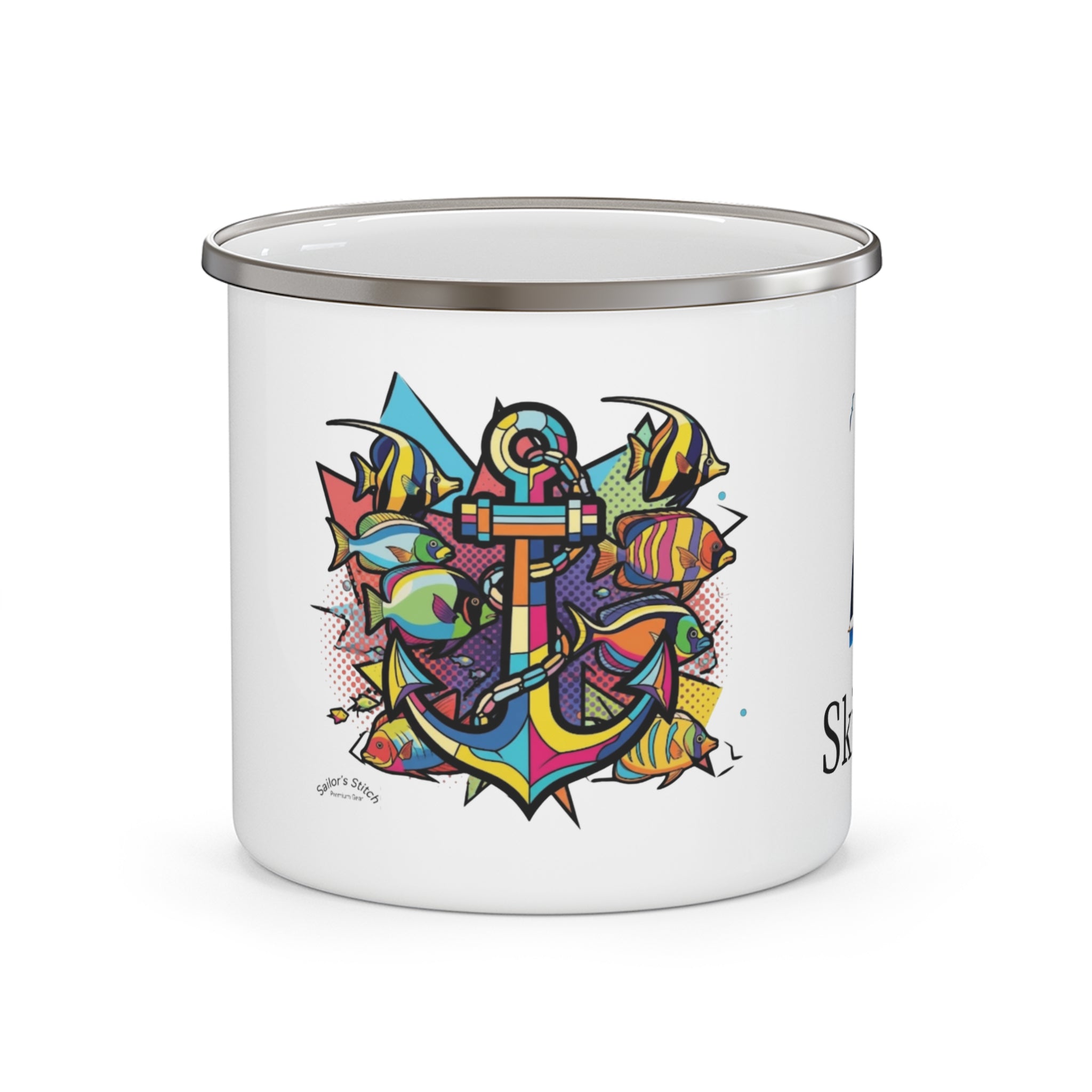 Pop Art Skipper Sailors Enamel Mug, Nautical Sailboat Cup, Ocean Adventure Gift, Camping Coffee Mug, Outdoor Enamel Mug, Coastal Drinkware, Galley accessories