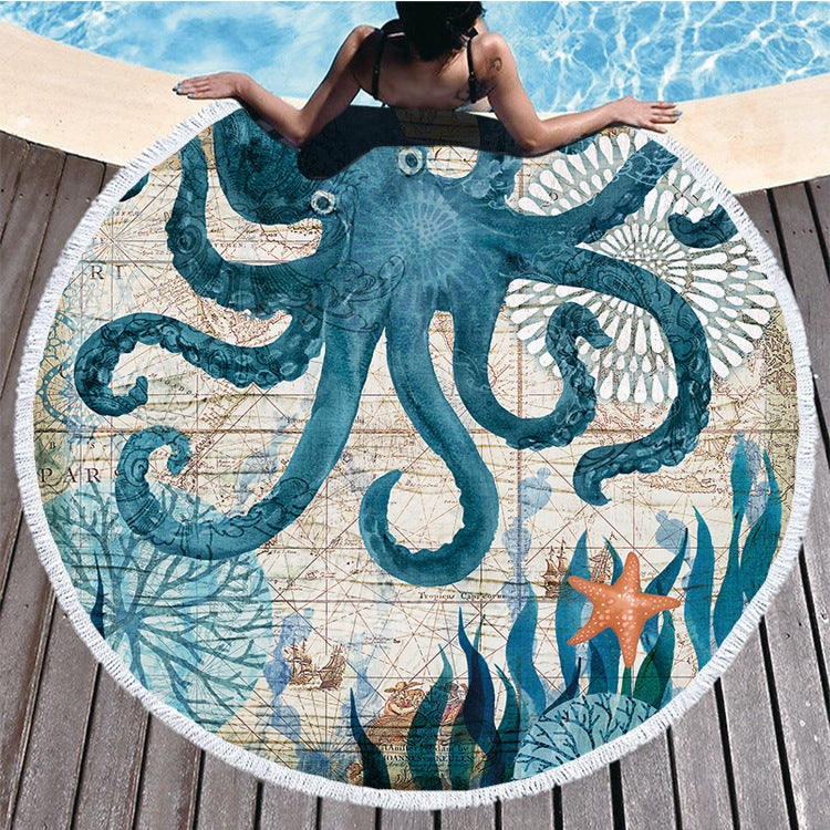 Marine Sealife Design Round Microfibre Boat Towel / Round Beach Towel /Microfibre Towel / Turtle, Octopus, Seahorse or Whale Design Accessories Options.